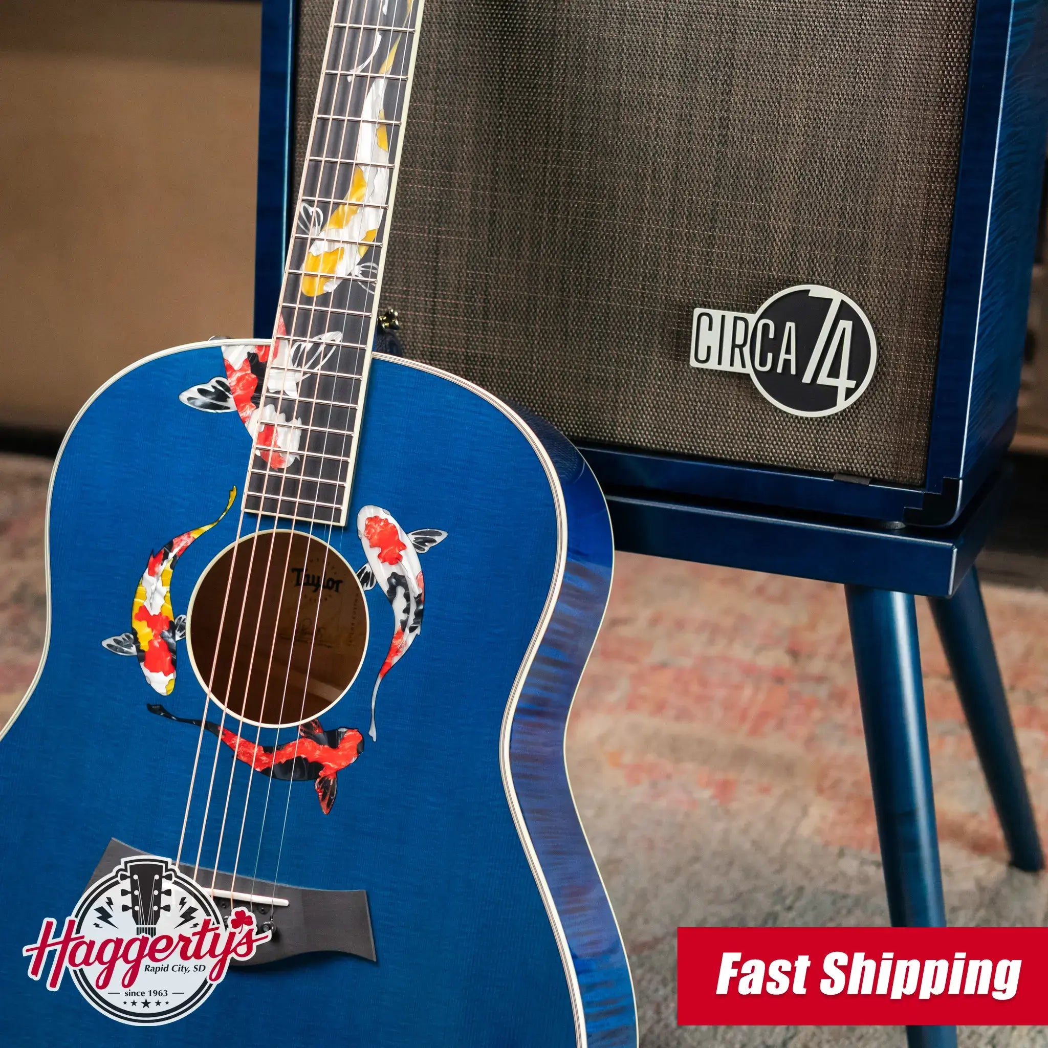 Taylor Custom Shop C17e 2025 Catch Event #41 Grand Pacific Acoustic/Electric Guitar - Living Blue Jewel with Circa 74 Amp and Hardshell Case