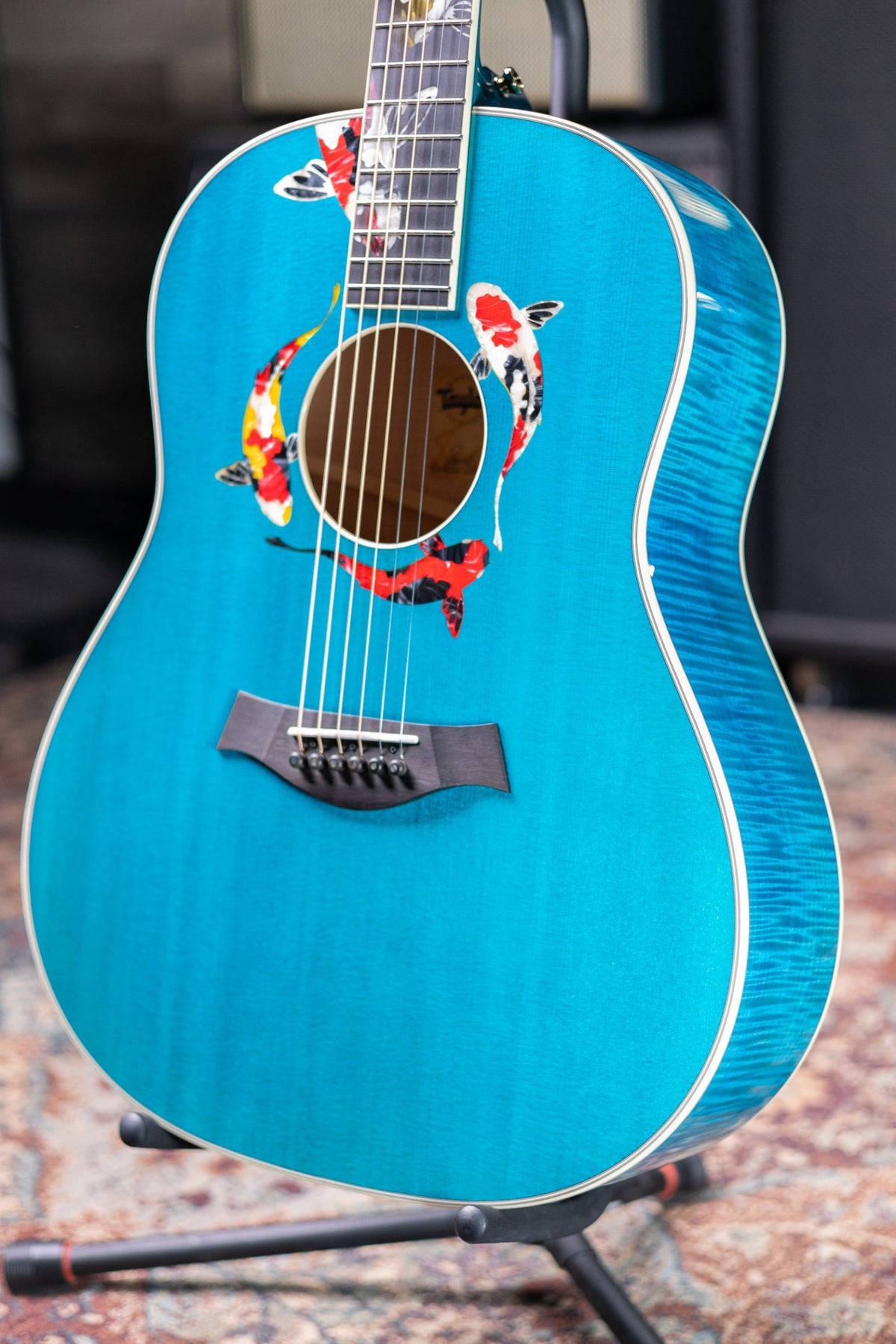 Taylor Custom Shop C17e Koi Fish Grand Pacific Acoustic/Electric Guitar - Living Blue Jewel with Hardshell Case