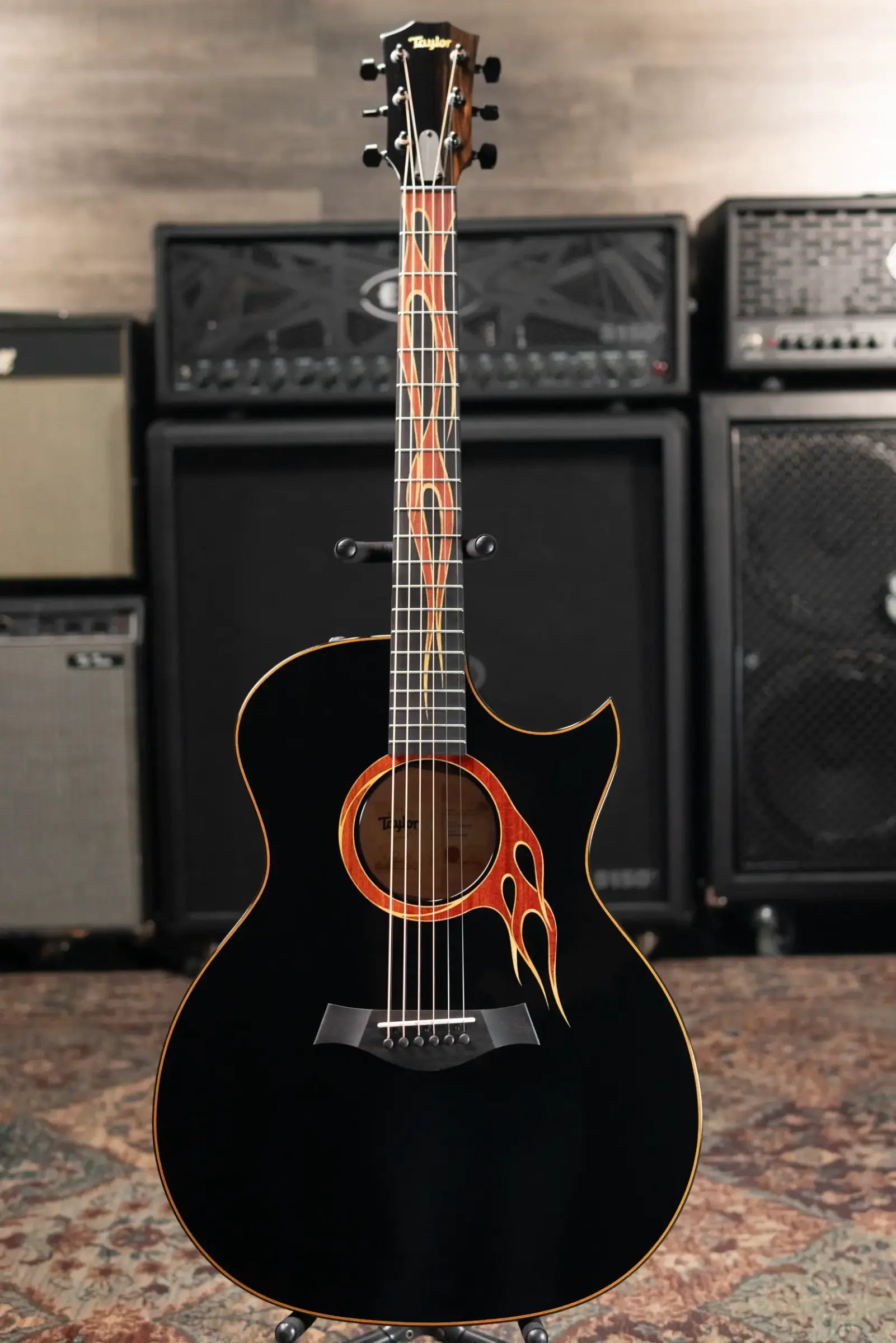 Taylor Custom Shop Grand Auditorium Acoustic/Electric Guitar - Hot Rod Black with Hardshell Case - Factory Demo
