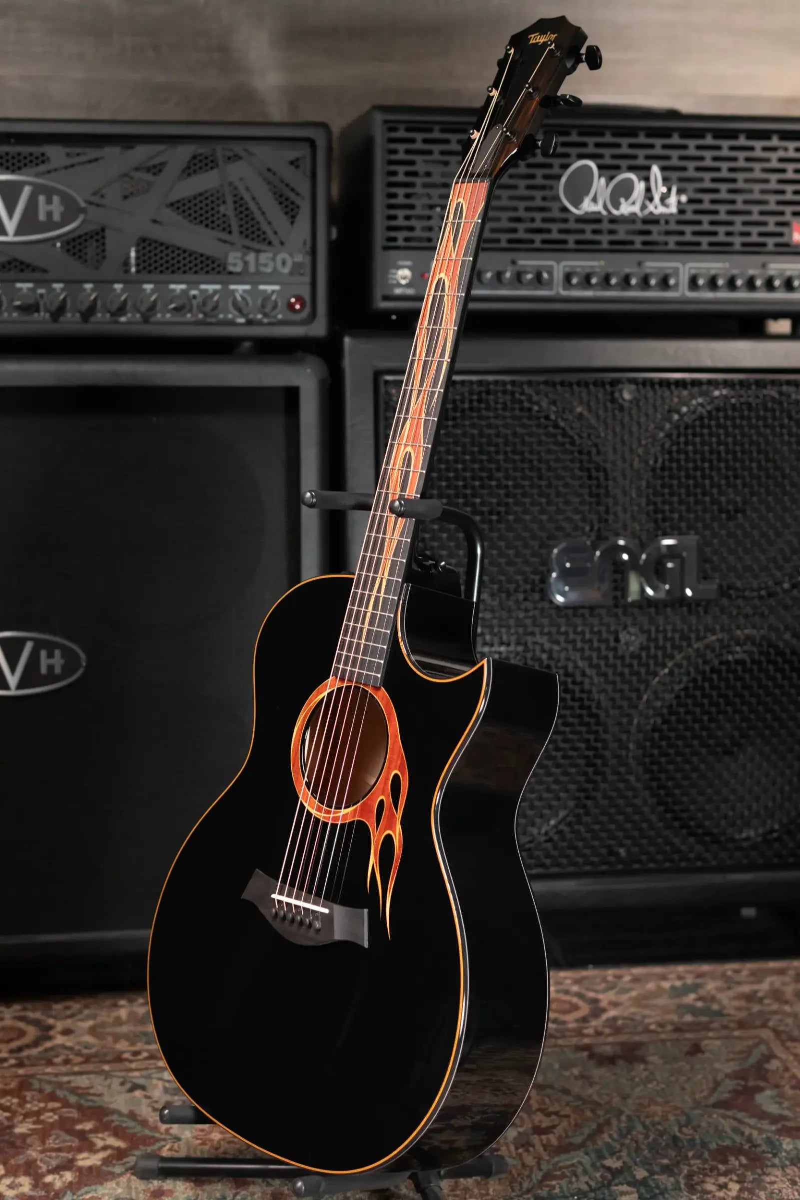 Taylor Custom Shop Grand Auditorium Acoustic/Electric Guitar - Hot Rod Black with Hardshell Case - Factory Demo