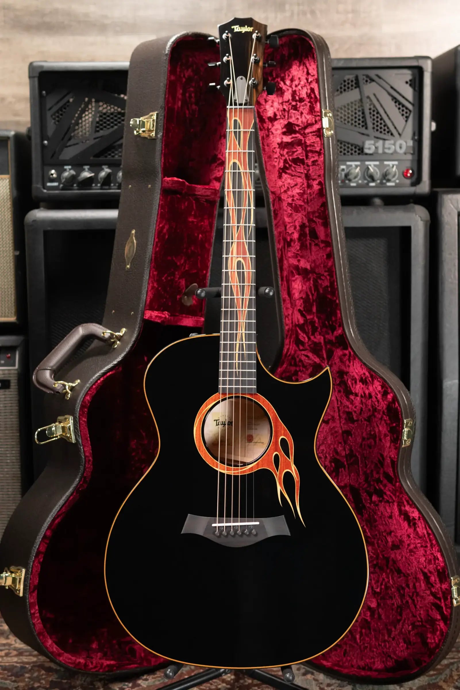 Taylor Custom Shop Grand Auditorium Acoustic/Electric Guitar - Hot Rod Black with Hardshell Case - Factory Demo