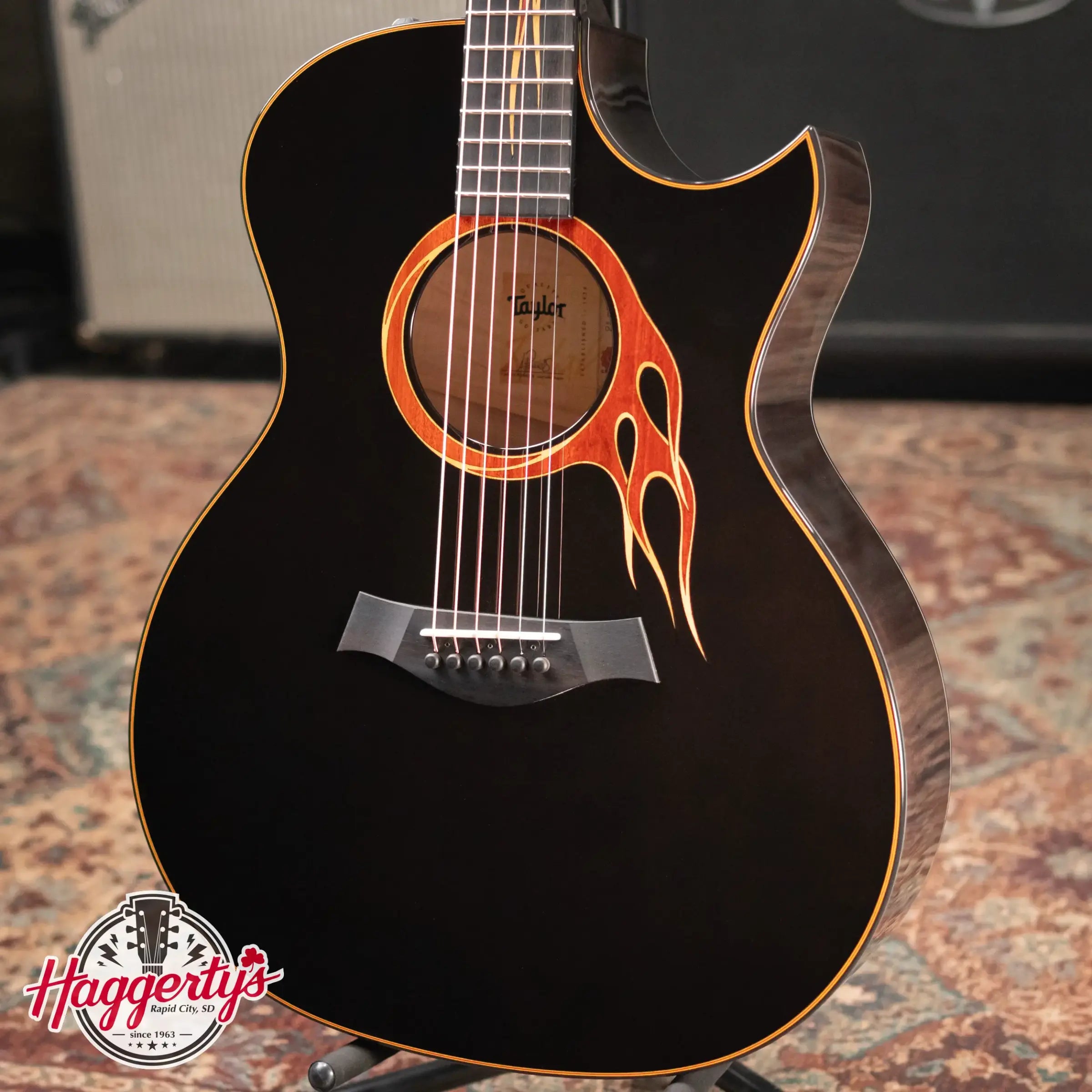 Taylor Custom Shop Grand Auditorium Acoustic/Electric Guitar - Hot Rod Black with Hardshell Case