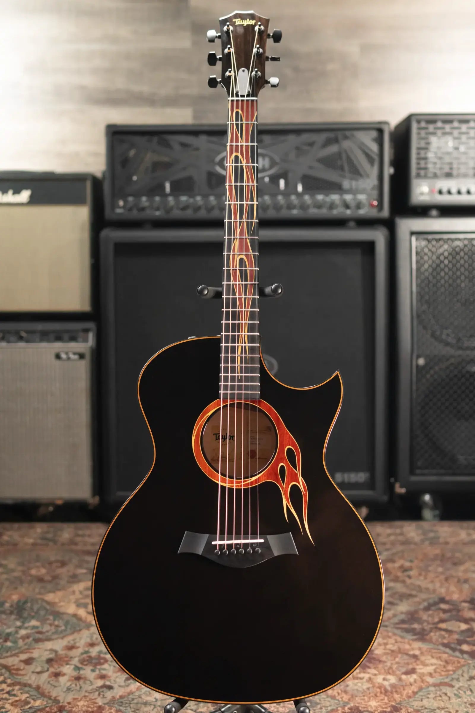 Taylor Custom Shop Grand Auditorium Acoustic/Electric Guitar - Hot Rod Black with Hardshell Case