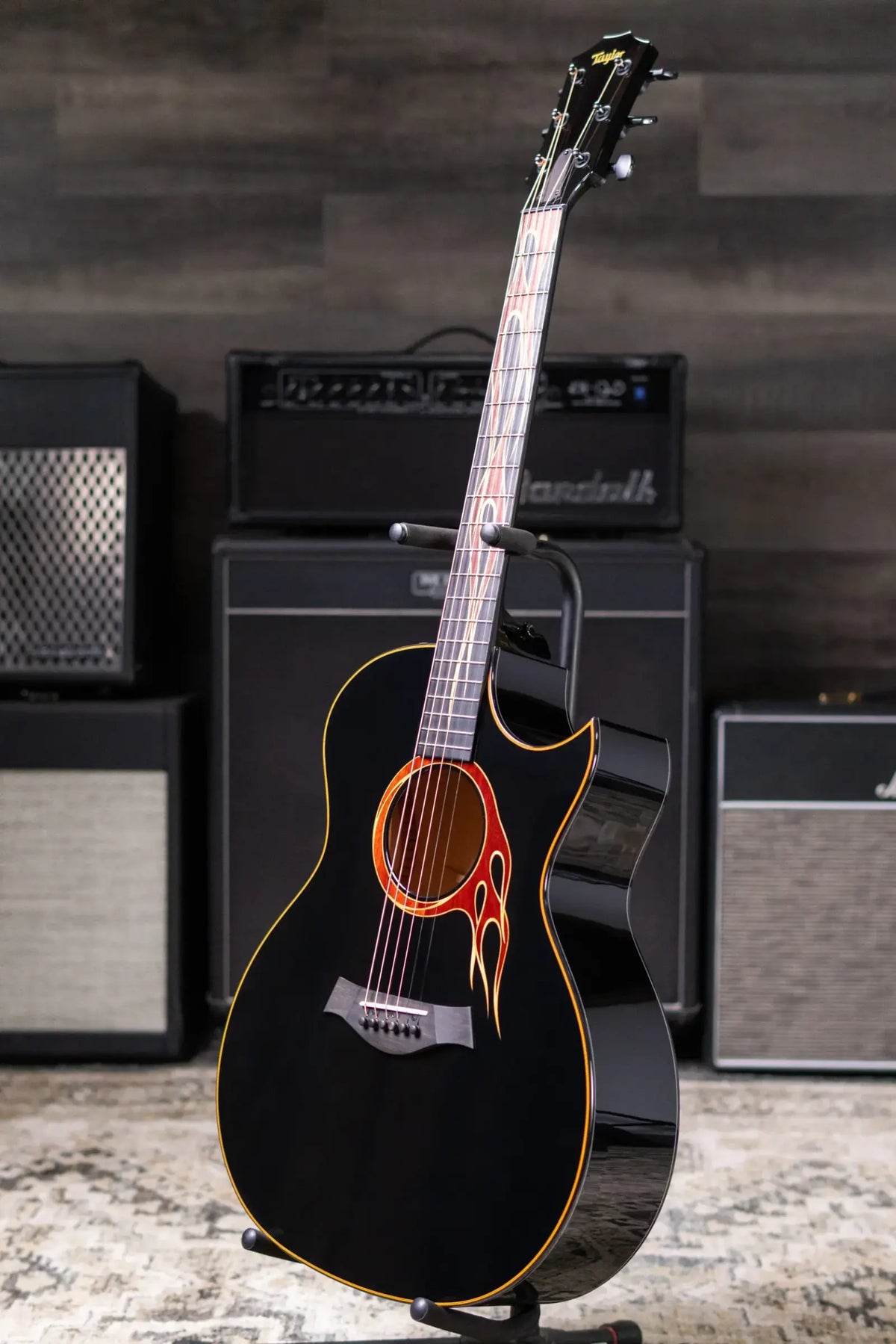 Taylor Custom Shop Grand Auditorium Acoustic/Electric Guitar - Hot Rod Black with Hardshell Case