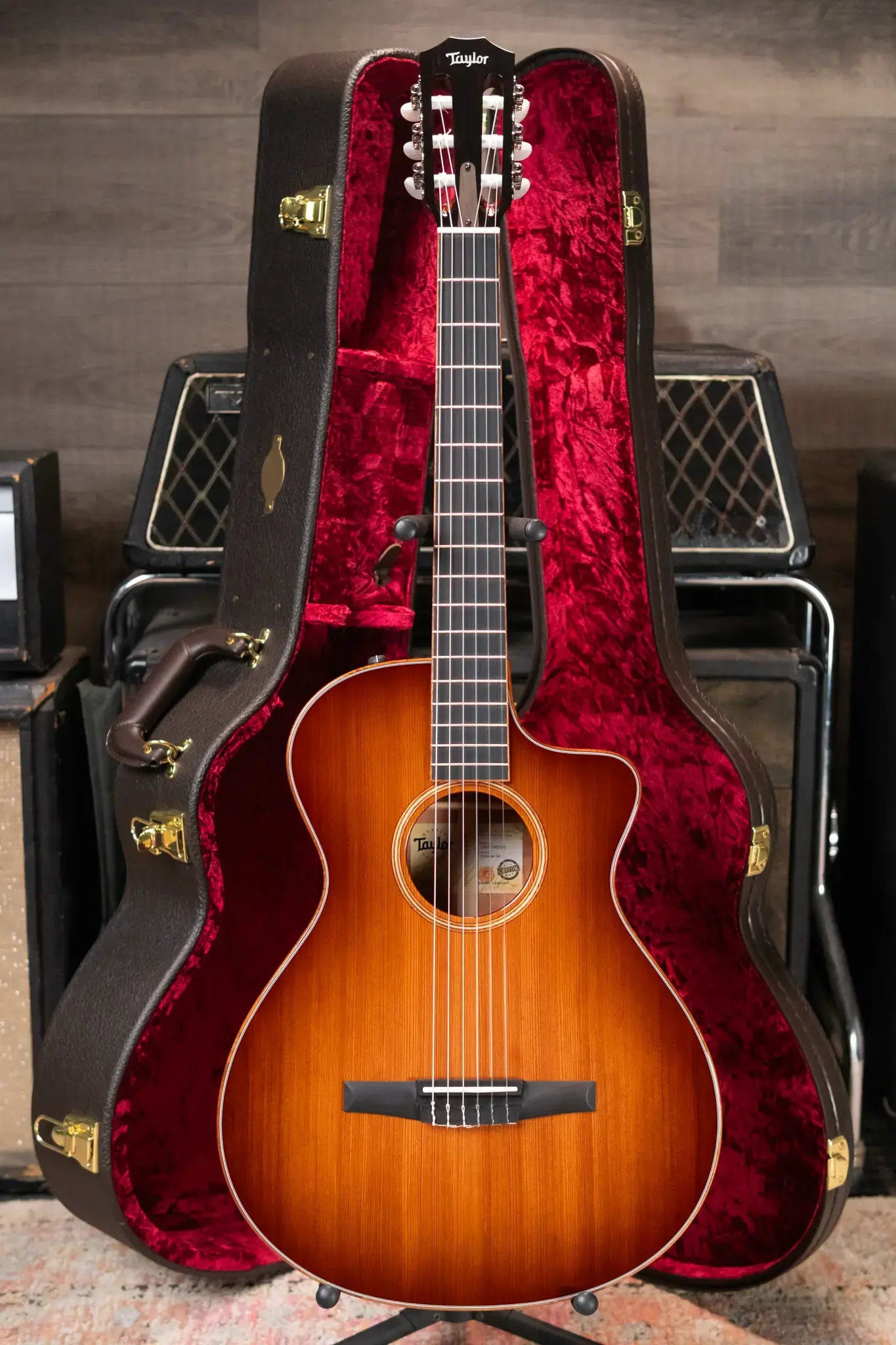 Taylor Custom Grand Concert Nylon #12941 Sinker Redwood/Figured Ironbark Acoustic/Electric Guitar with Hardshell Case