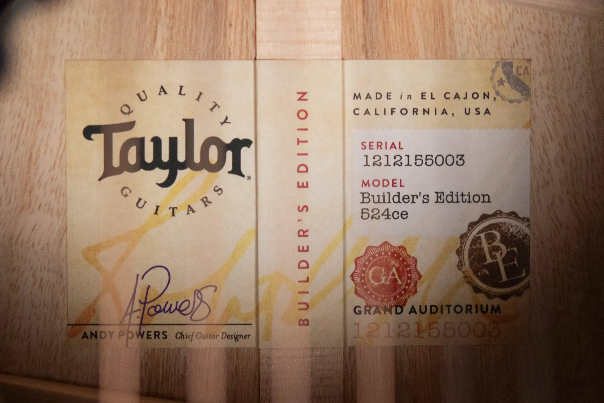 Taylor Next Generation Builder's Edition 524ce Grand Auditorium Acoustic/Electric Guitar with Hardshell Case