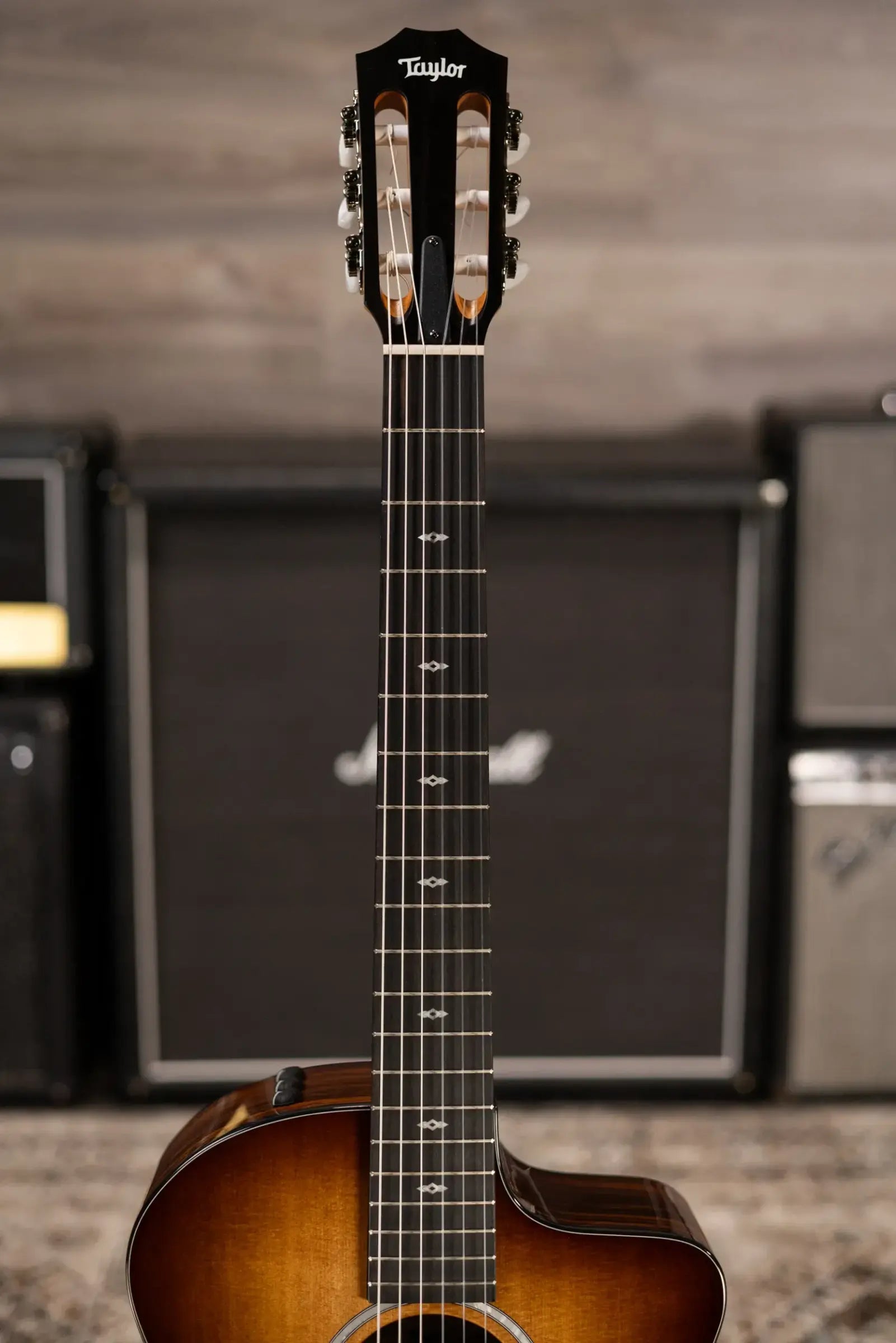 Taylor Sunset Blvd 214ce-N Plus Nylon Grand Auditorium Acoustic/Electric Guitar - Shaded Edge Burst with Aerocase - Factory Used