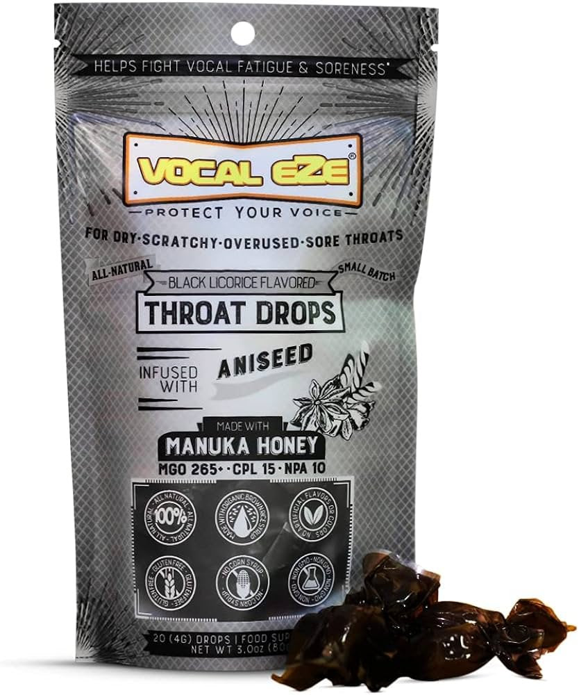 Vocal Eze Manuka Honey Throat Drops Black Licorice