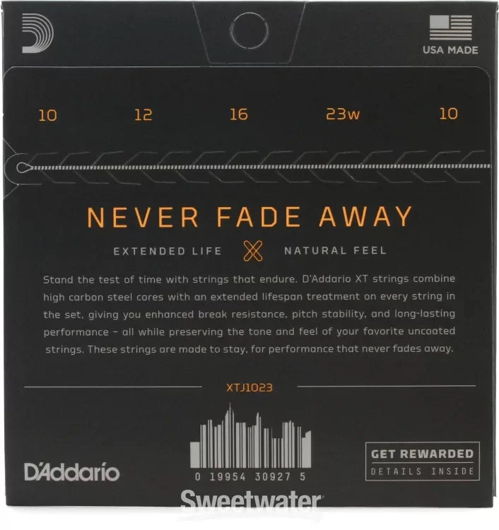 D'Addario XTJ1023 XT Nickel Plated Steel Banjo Strings Medium Gauge 10-23