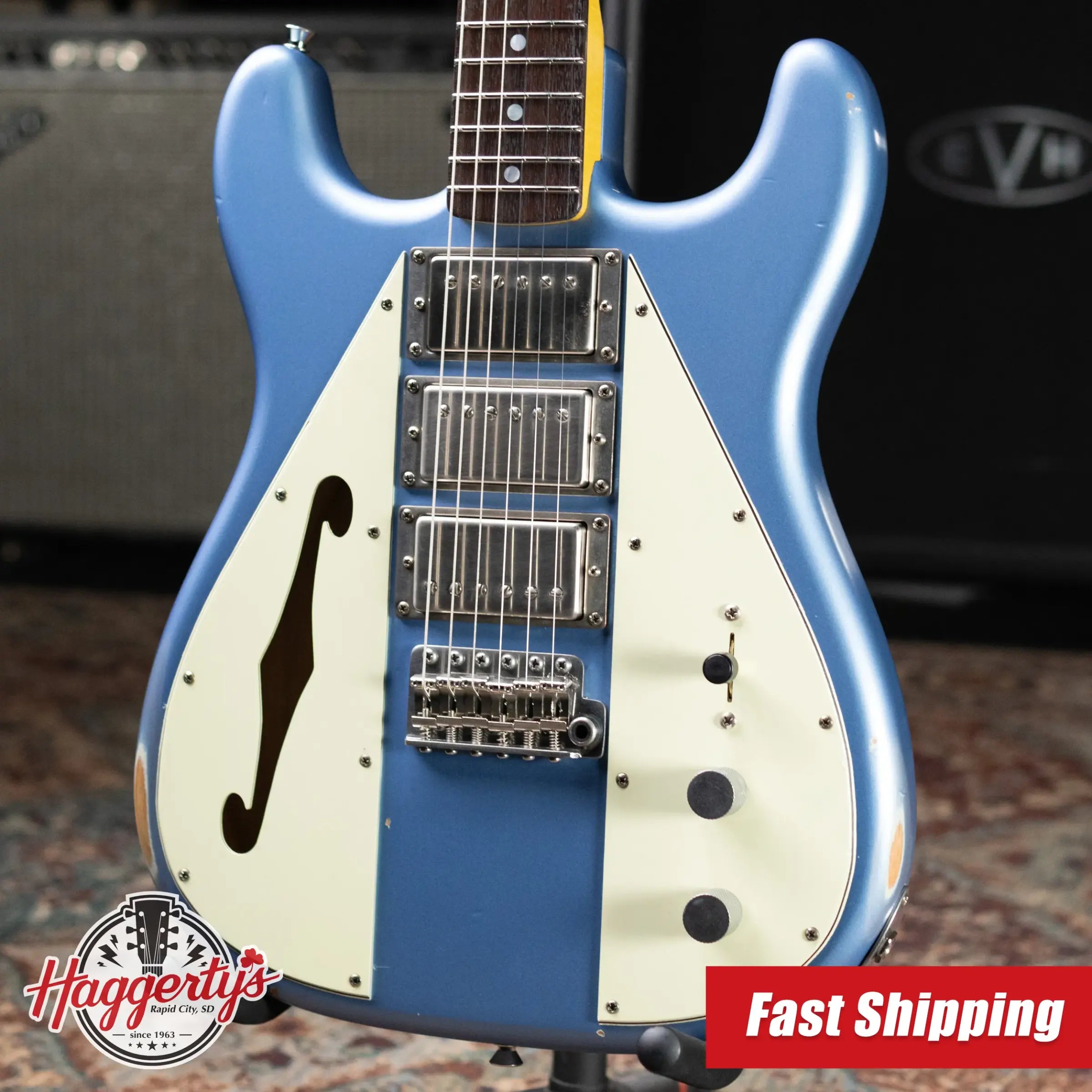 Nash Wayfarer Semi-Hollow Electric Guitar - Ice Blue Metallic with Hardshell Case