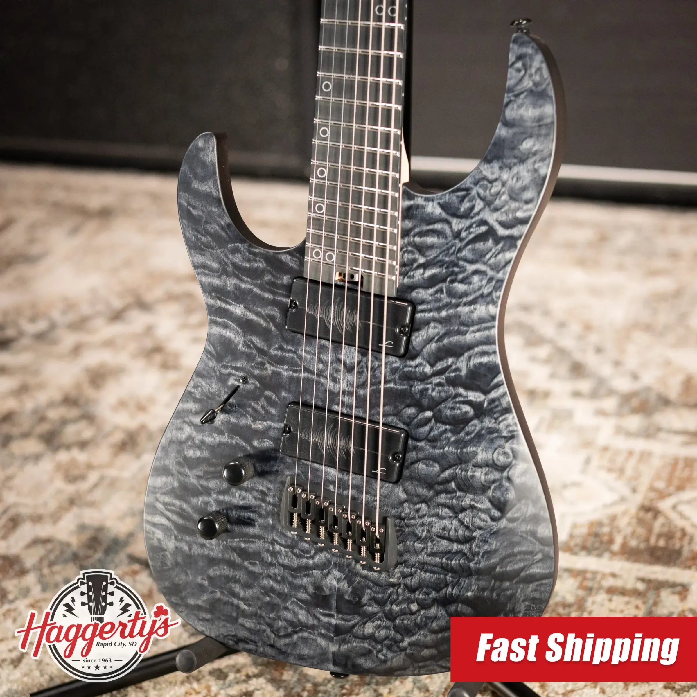 Legator N7FSSL-BLK 7-String Left Handed Multi-Scale Electric Guitar - Black QM