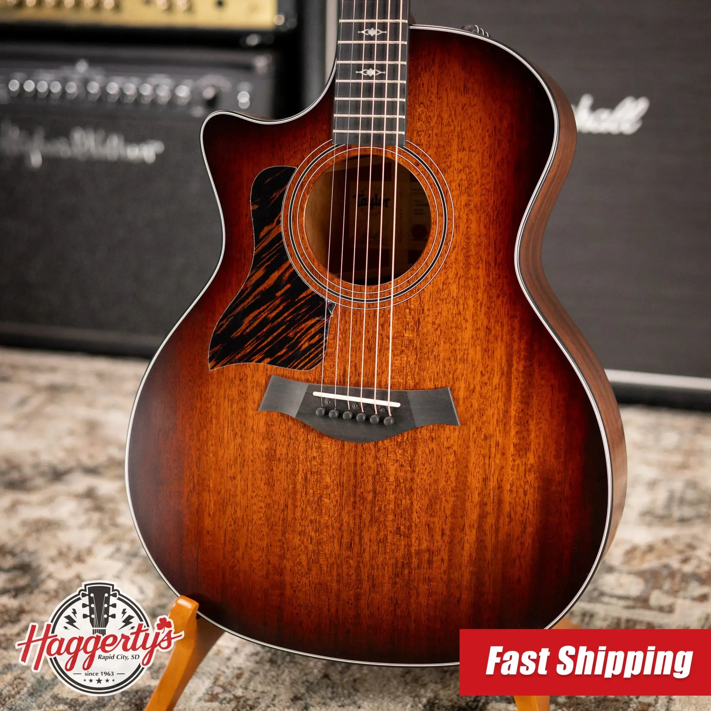 Taylor 324ce Left-Hand Grand Auditorium Acoustic/Electric Guitar - Shaded Edge Burst with Hardshell Case