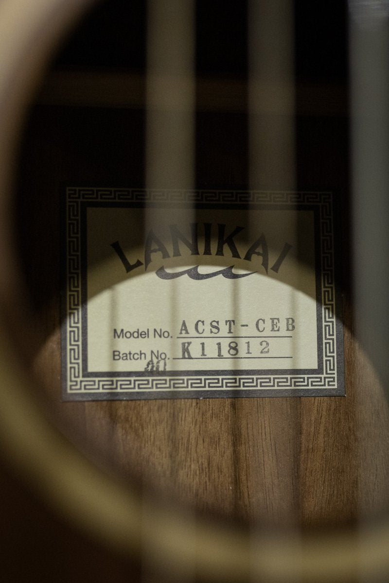 Lanikai ACST-CEB Acacia Solid Top Baritone Ukulele - Cutaway with Fishman Electronics