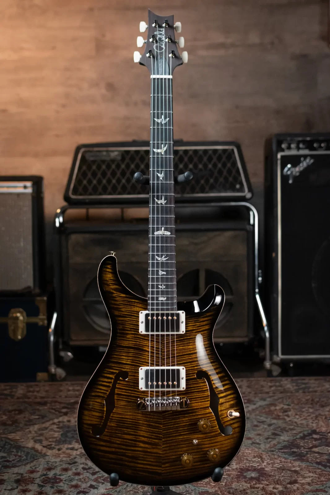 PRS Hollow Body II Piezo 10 Top Electric Guitar - Yellow Tiger Smokeburst with Hardshell Case