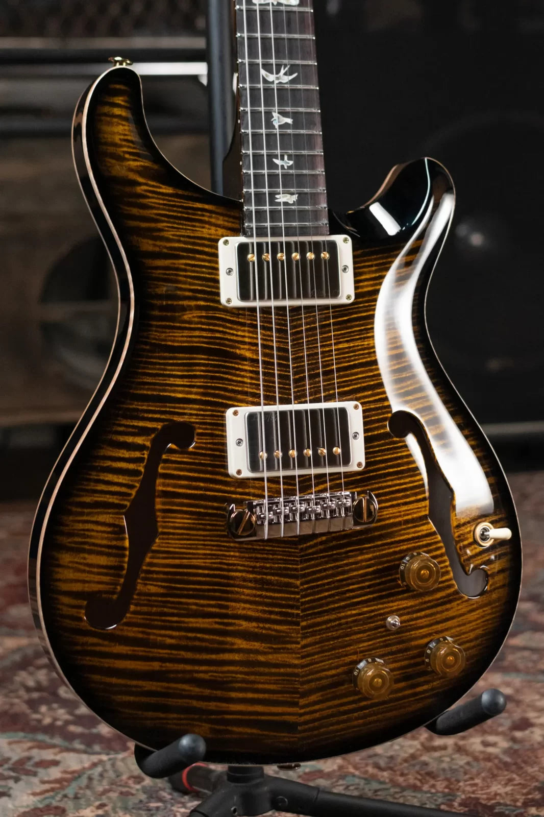PRS Hollow Body II Piezo 10 Top Electric Guitar - Yellow Tiger Smokeburst with Hardshell Case