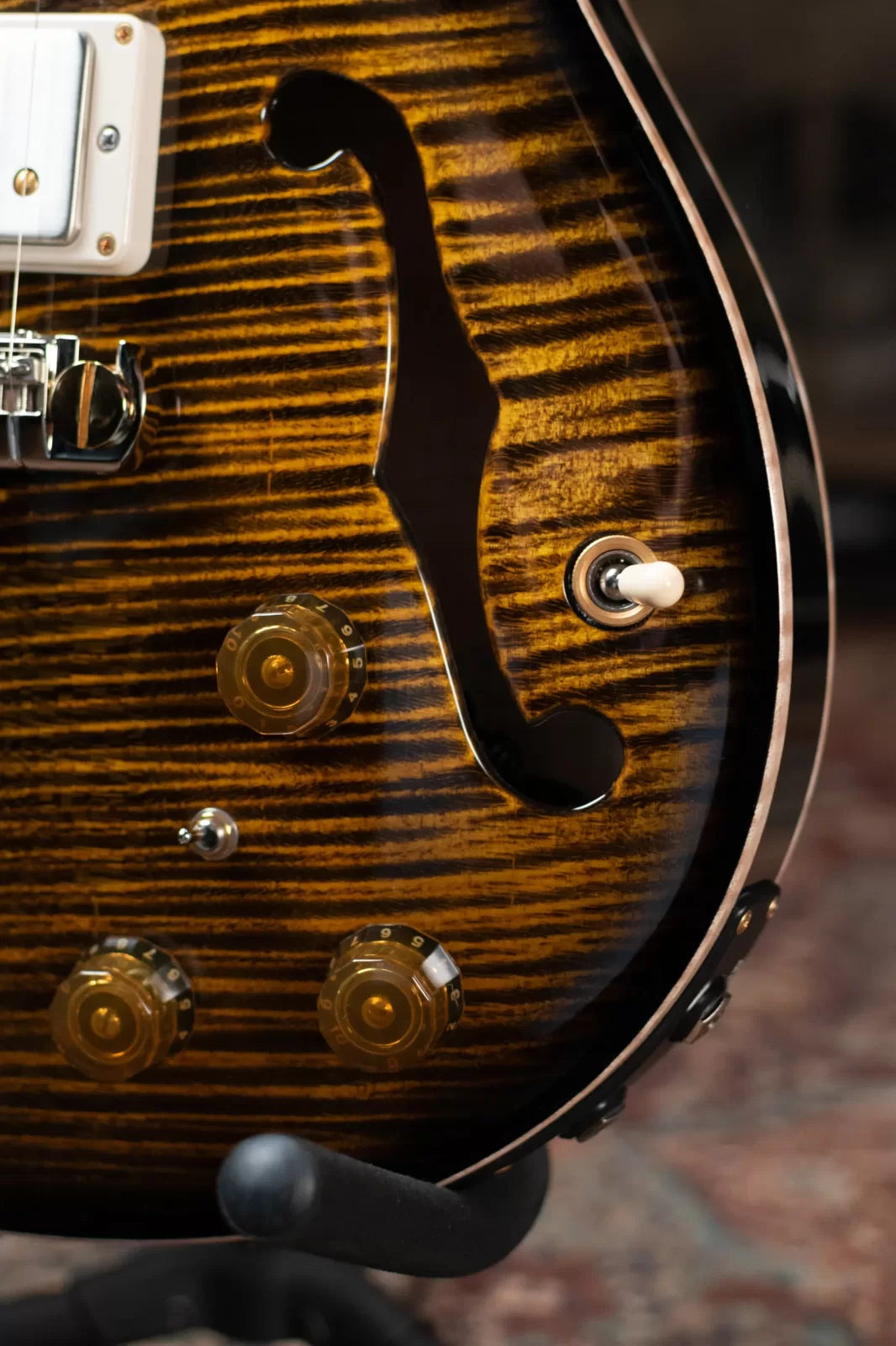 PRS Hollow Body II Piezo 10 Top Electric Guitar - Yellow Tiger Smokeburst with Hardshell Case