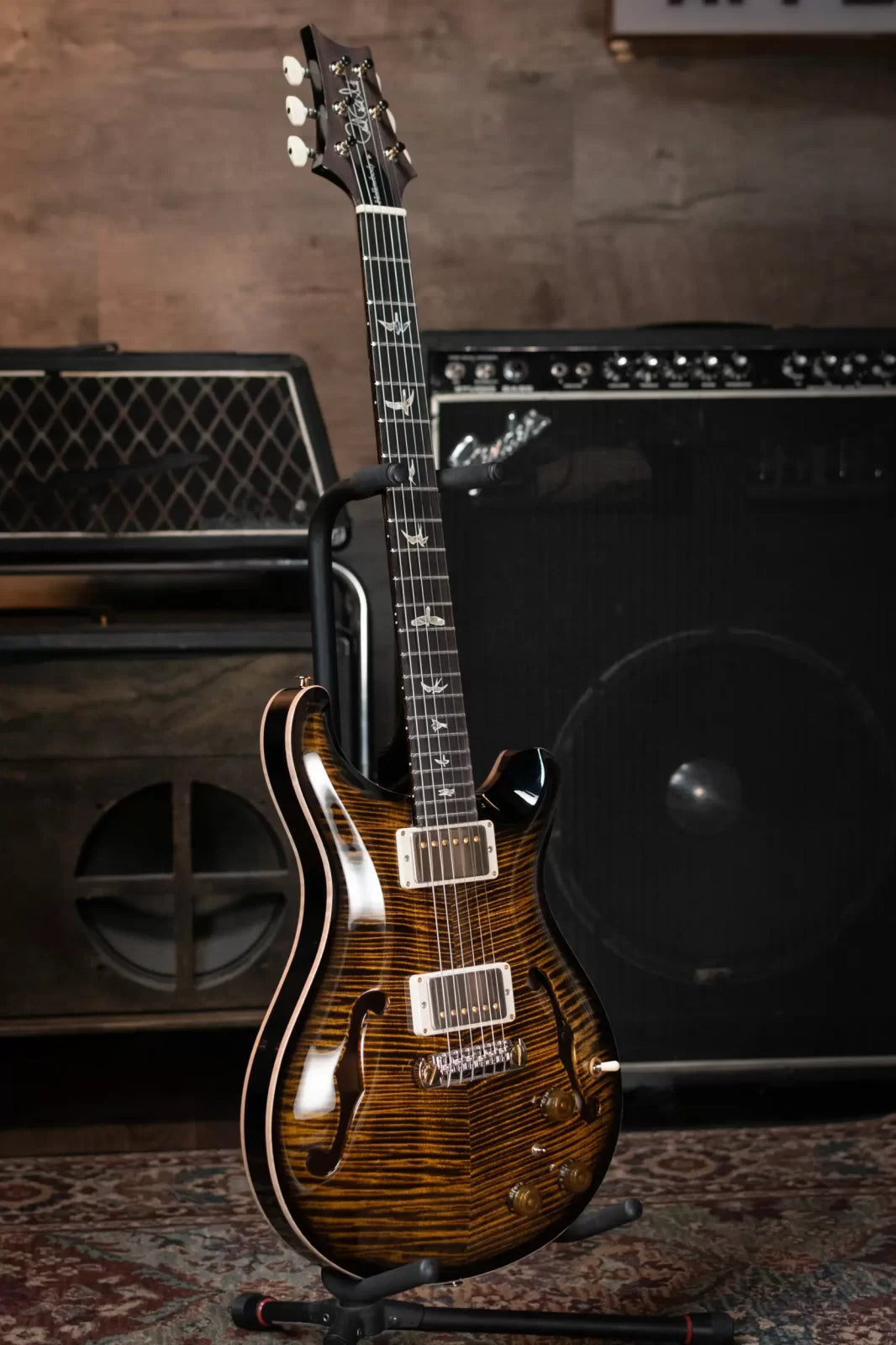 PRS Hollow Body II Piezo 10 Top Electric Guitar - Yellow Tiger Smokeburst with Hardshell Case