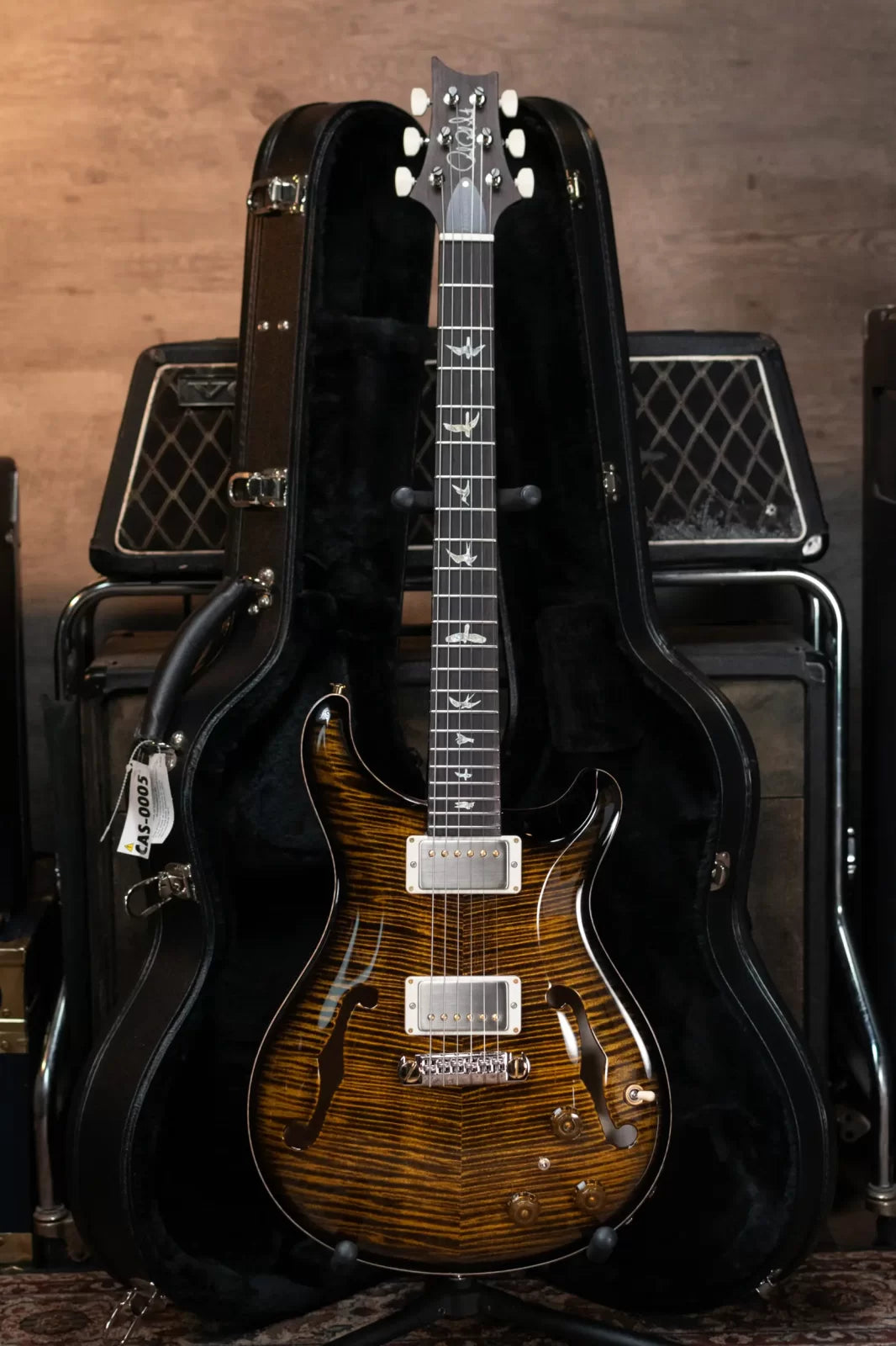 PRS Hollow Body II Piezo 10 Top Electric Guitar - Yellow Tiger Smokeburst with Hardshell Case