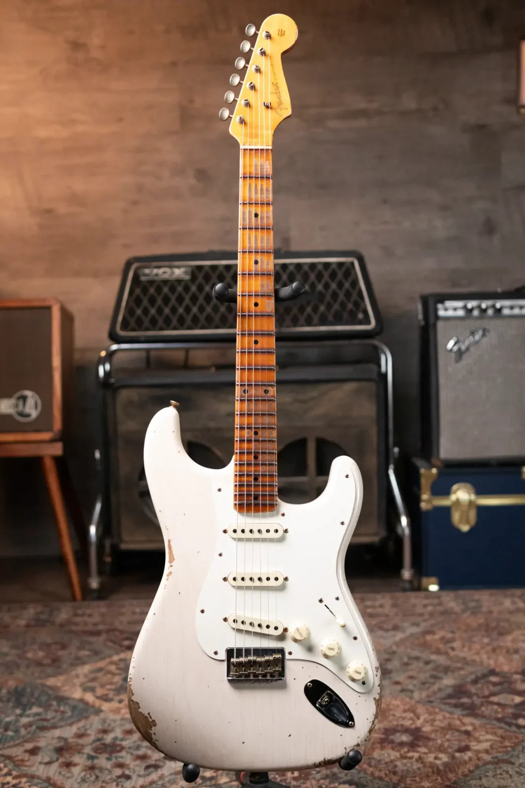 Fender Custom Shop Limited Edition Red Hot Hardtail Strat, 2A Flame Maple Neck and Fingerboard with Hardshell Case - Aged White Blonde
