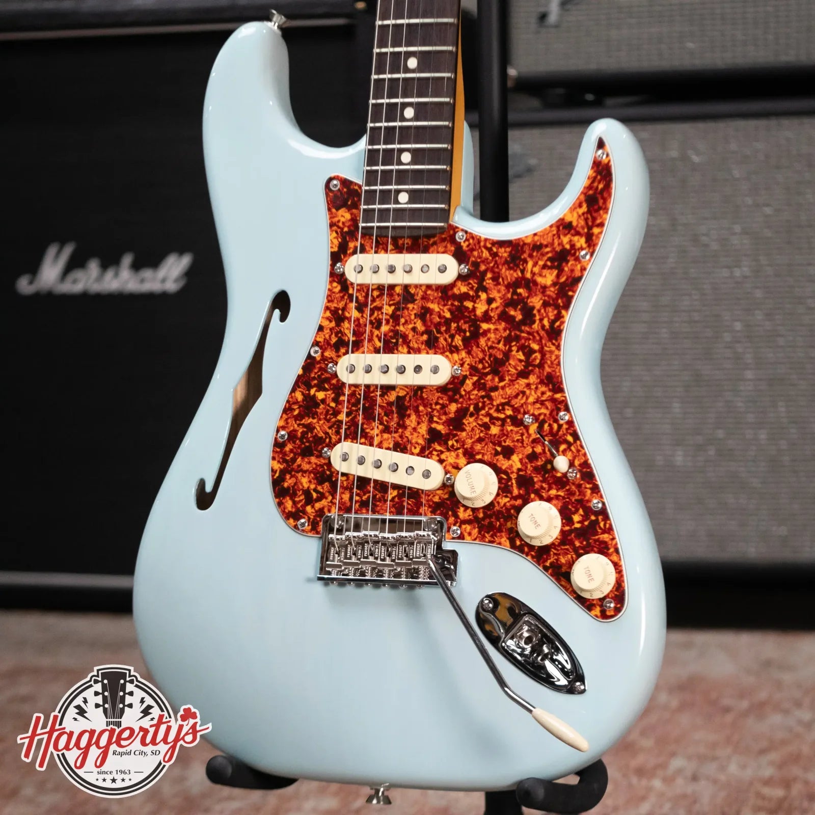 Fender American Professional II Stratocaster Thinline - Transparent Daphne Blue with Hardshell Case - Demo
