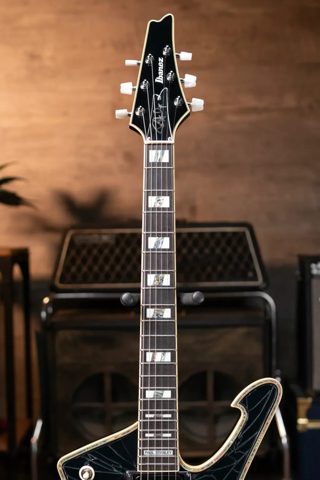 Ibanez PS3CM Paul Stanley Signature Model Electric Guitar - Black with Cracked Mirror Top with Hardshell Case