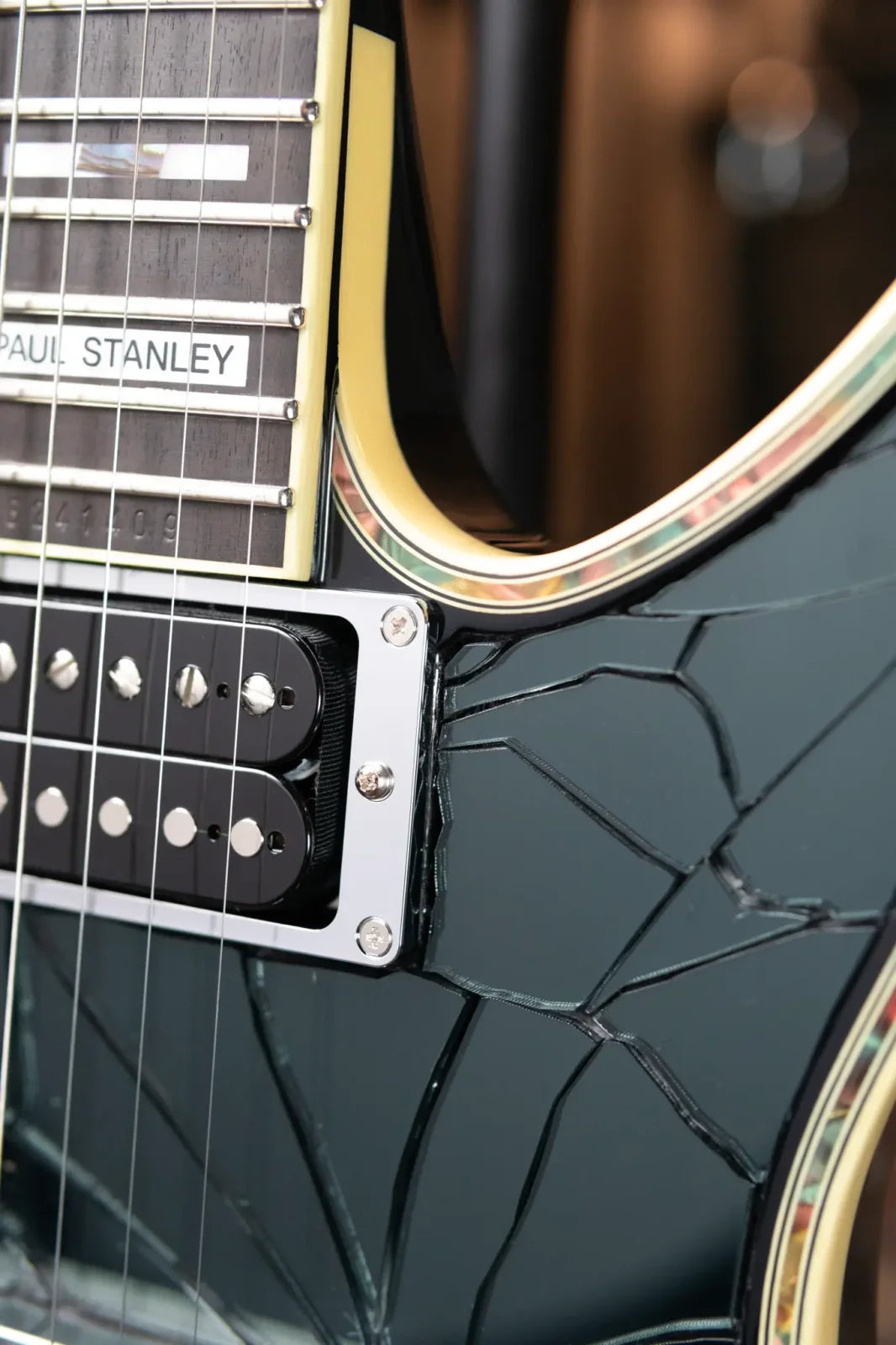 Ibanez PS3CM Paul Stanley Signature Model Electric Guitar - Black with Cracked Mirror Top with Hardshell Case