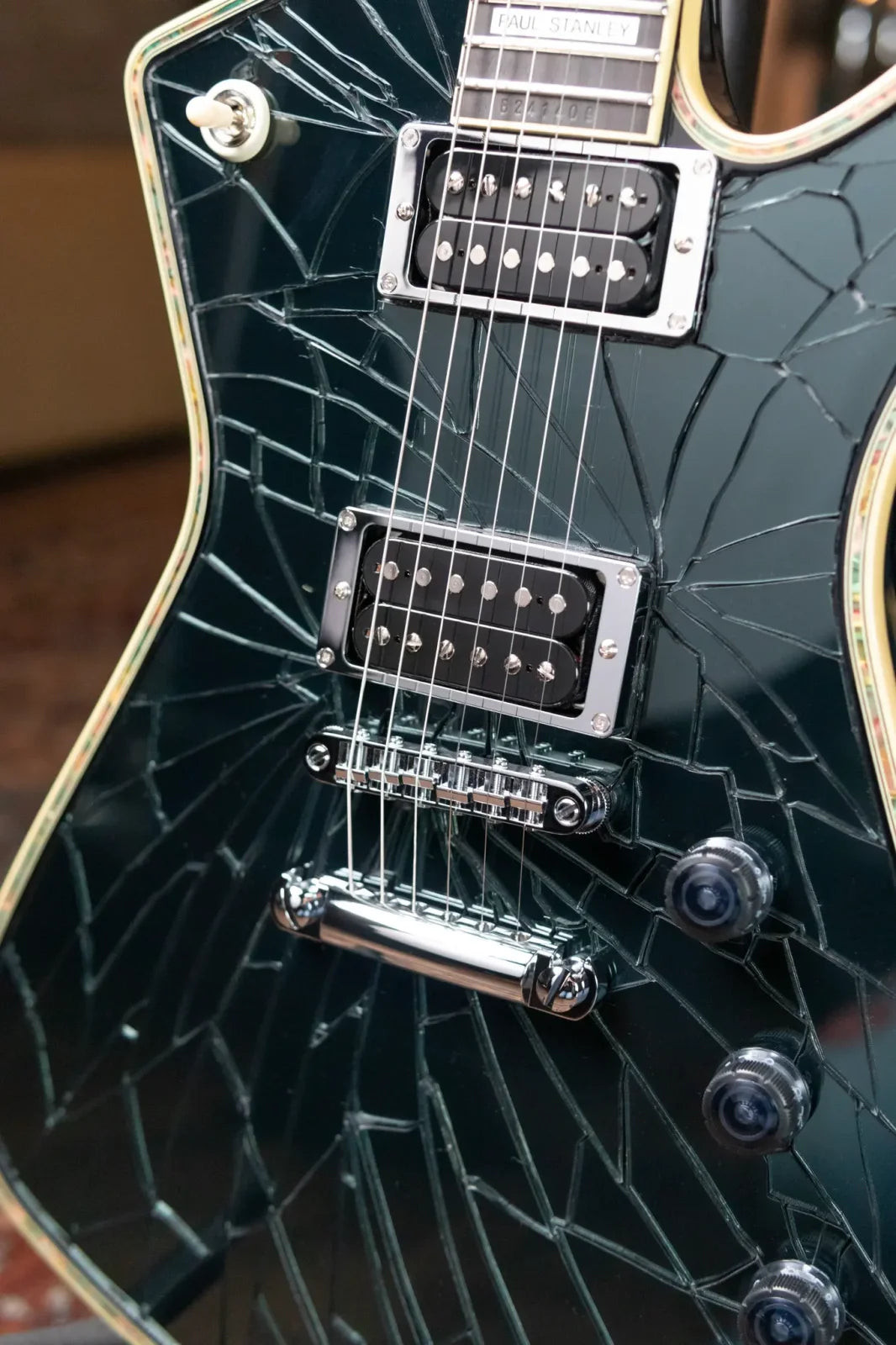 Ibanez PS3CM Paul Stanley Signature Model Electric Guitar - Black with Cracked Mirror Top with Hardshell Case