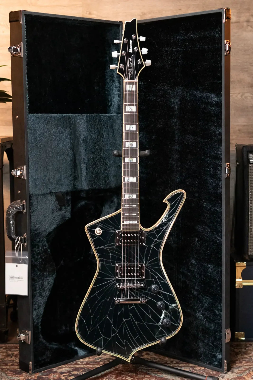 Ibanez PS3CM Paul Stanley Signature Model Electric Guitar - Black with Cracked Mirror Top with Hardshell Case