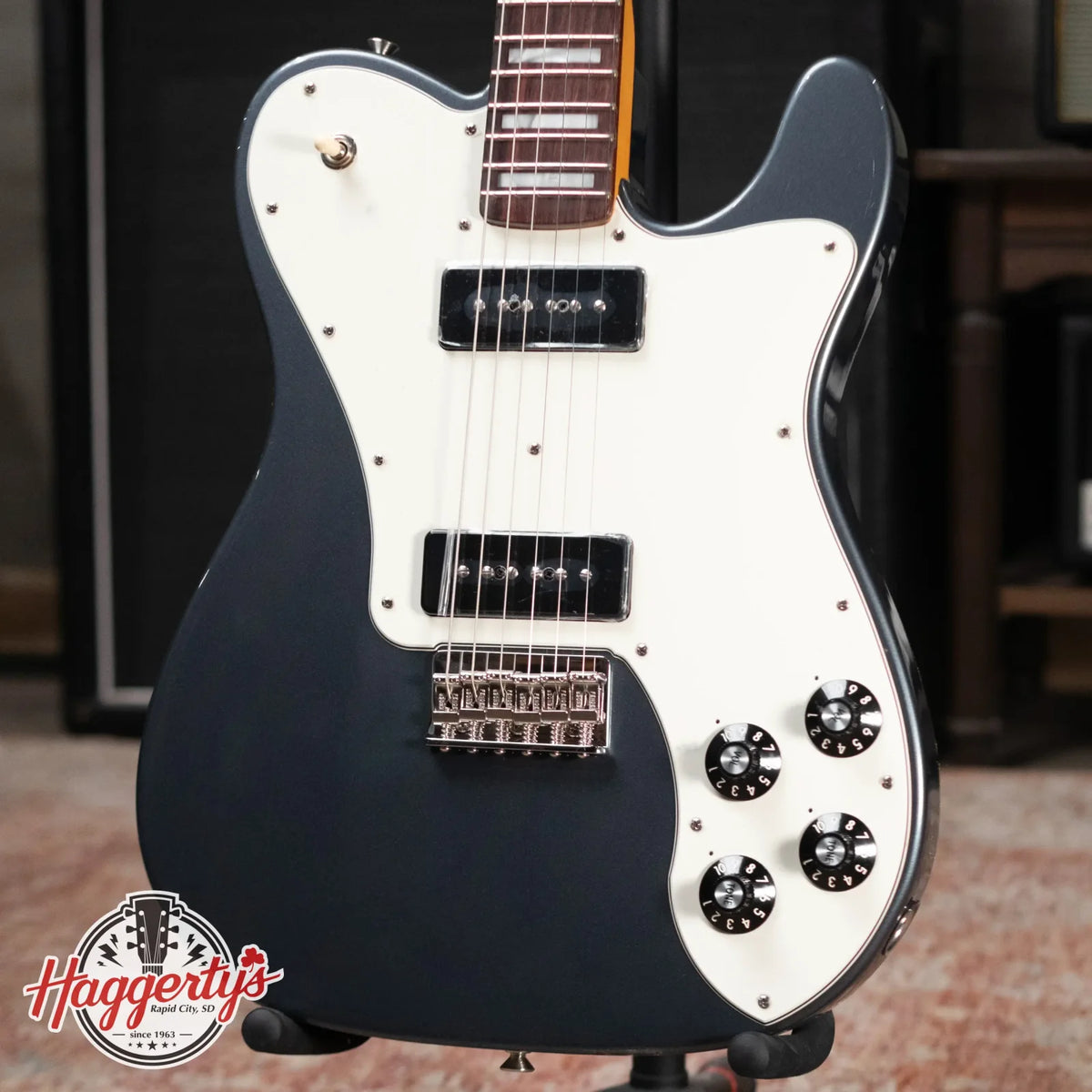 new 8.2 lb Fender Limited Edition Chris Shiflett Cleaver Telecaster Deluxe Charcoal Frost Metallic with Hardshell Case haggertys 1