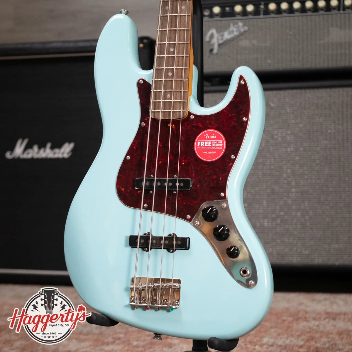 new 8.9 lb Squier Classic Vibe 60s Jazz Bass Daphne Blue haggertys 1