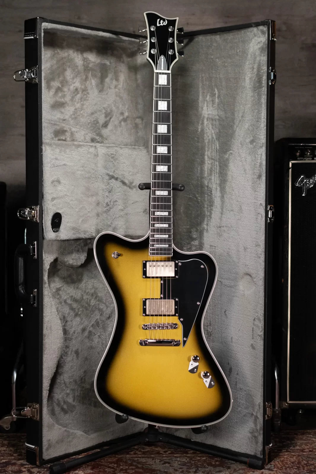 ESP LTD Bill Kelliher Sparrowhawk Electric Guitar - Vintage Silver Sunburst with Form Fit Case