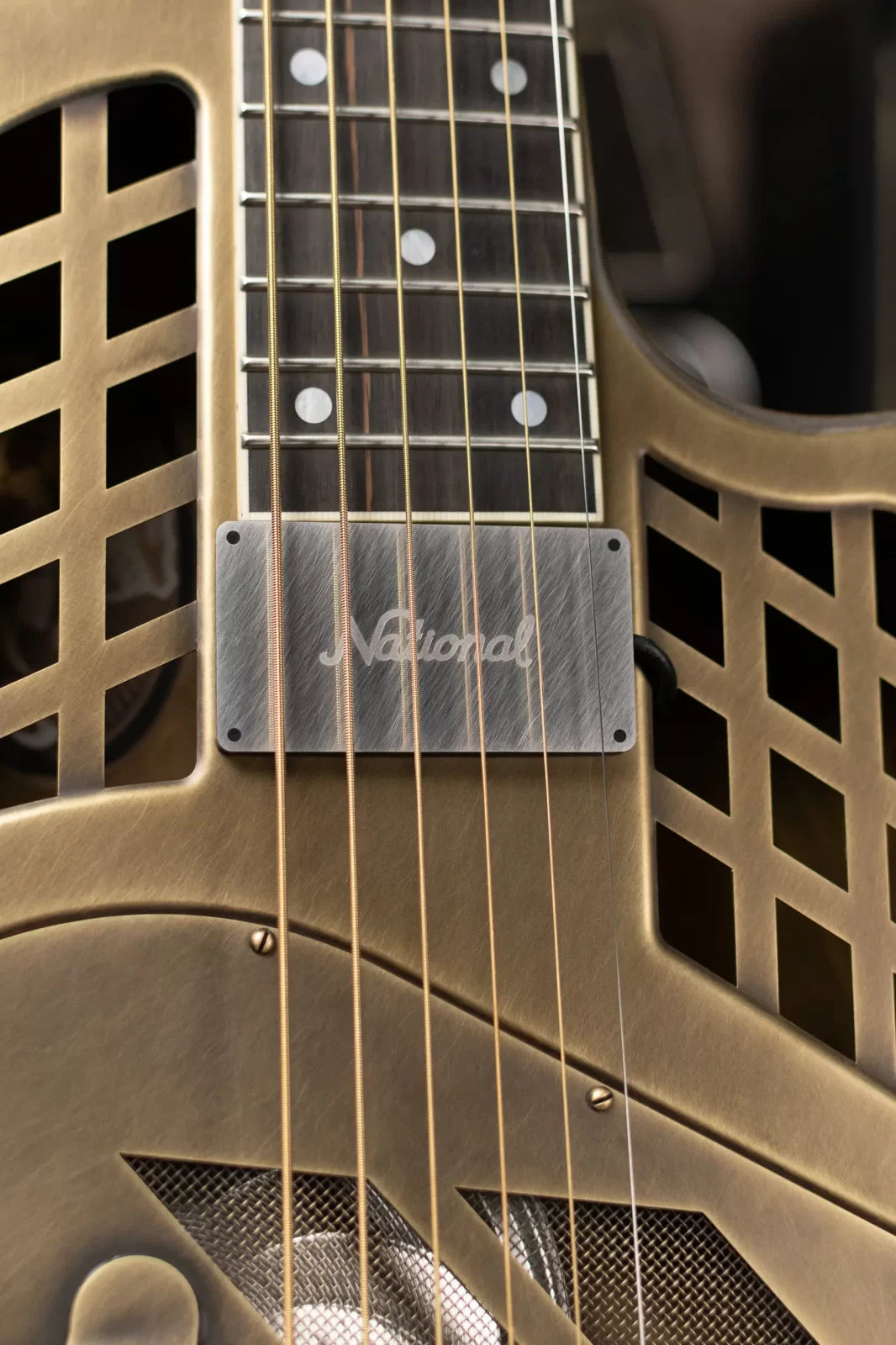 National Style 1 Baritone Tricone Resonator, Slimline Pickup - Antique Brass with Hardshell Case