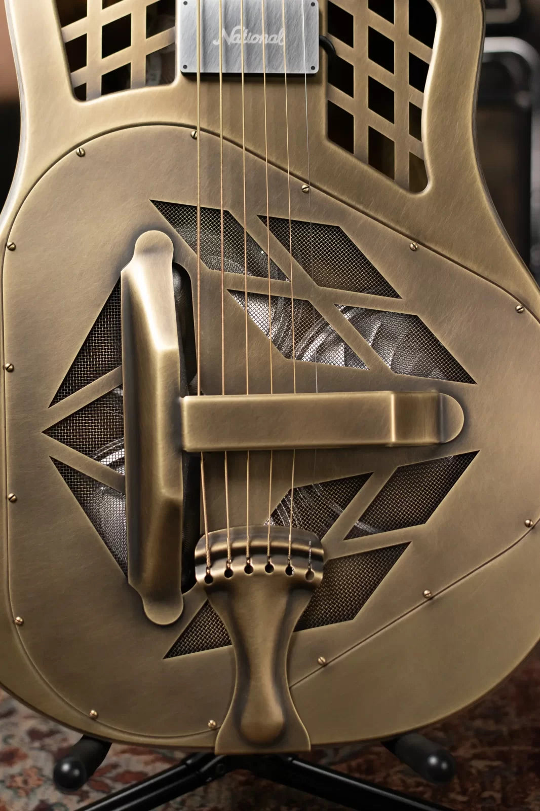 National Style 1 Baritone Tricone Resonator, Slimline Pickup - Antique Brass with Hardshell Case