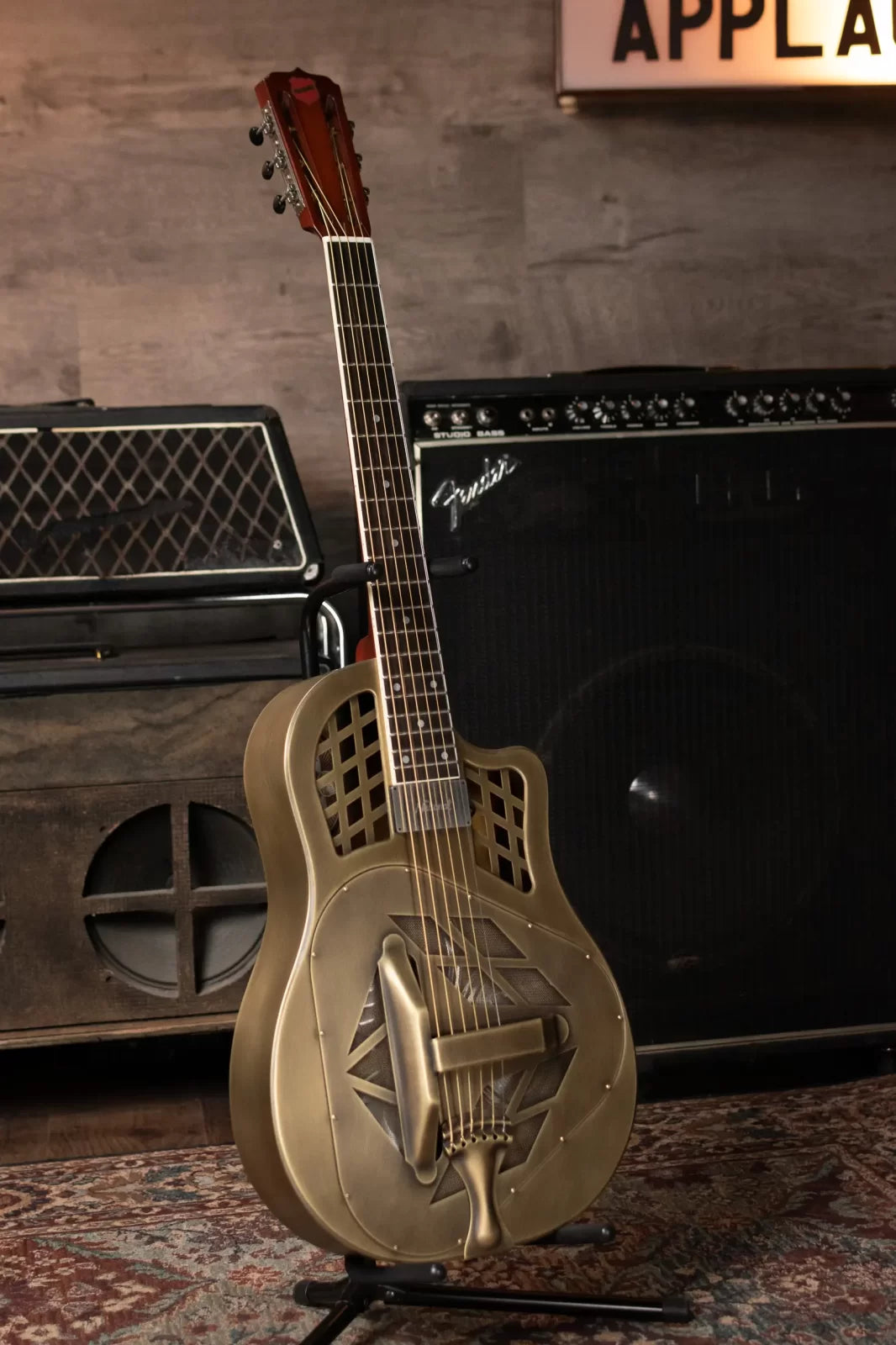 National Style 1 Baritone Tricone Resonator, Slimline Pickup - Antique Brass with Hardshell Case
