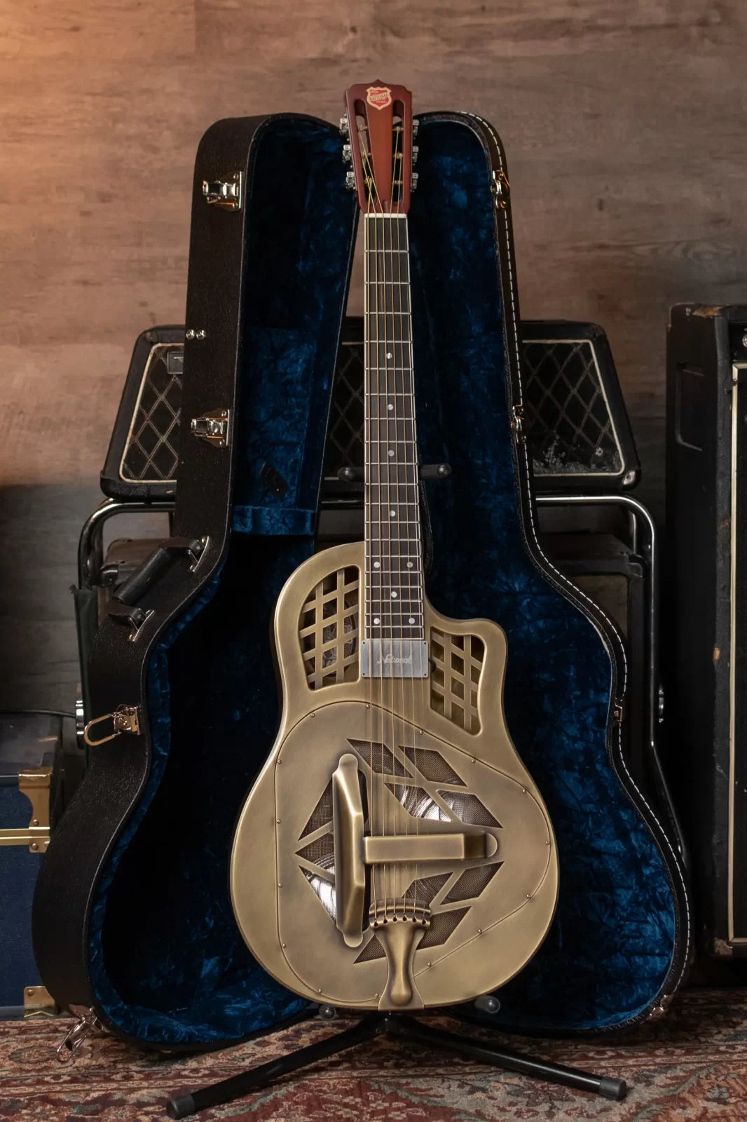 National Style 1 Baritone Tricone Resonator, Slimline Pickup - Antique Brass with Hardshell Case