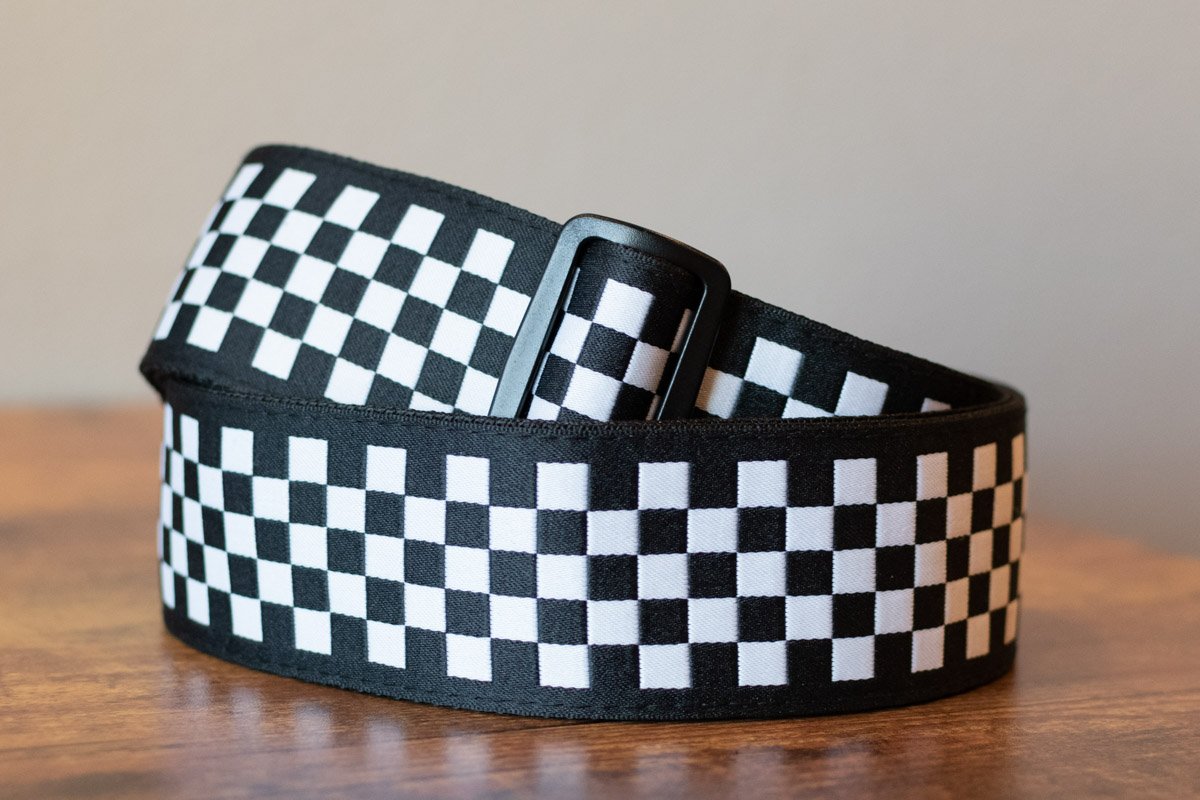 new ERNIE BALL P04149 BLACK AND WHITE CHECKERED JACQUARD STRAP haggertys 2