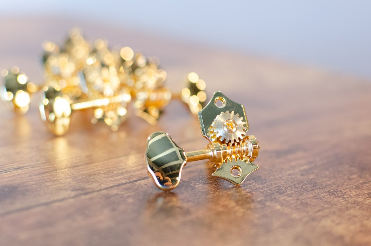 Golden Gate Open Gear Guitar Tuners, 3 x 3, Gold, Set