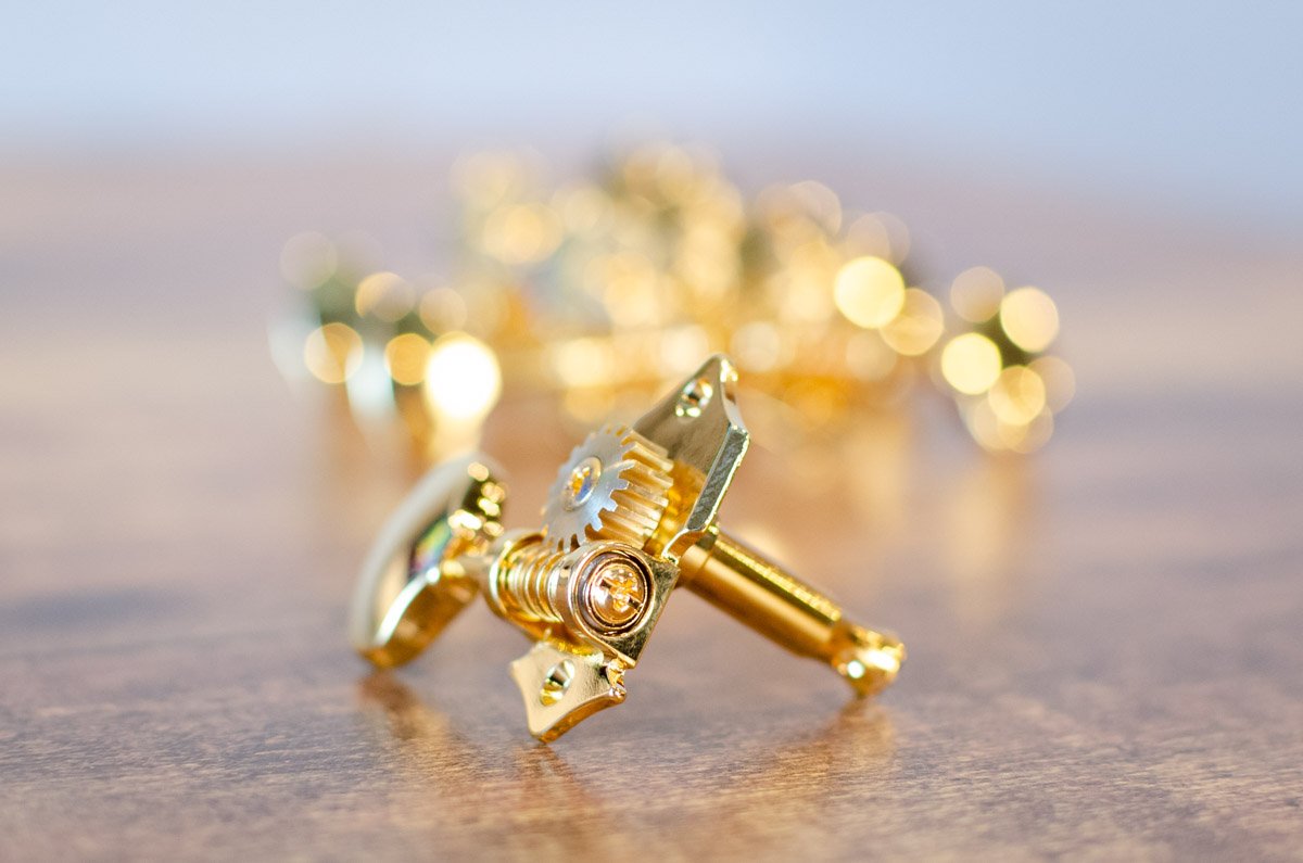 Golden Gate Open Gear Guitar Tuners, 3 x 3, Gold, Set