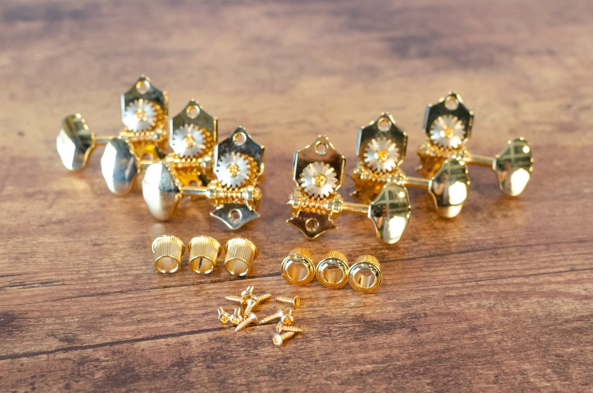 Golden Gate Open Gear Guitar Tuners, 3 x 3, Gold, Set