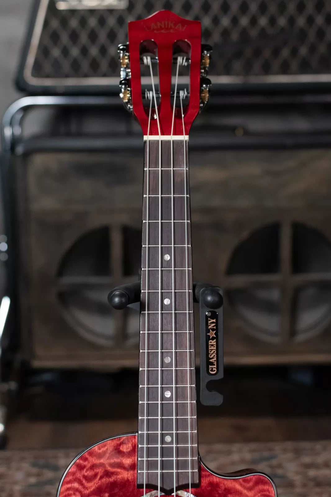 Lanikai QM-RDCET Quilted Maple Red Tenor Ukulele Cutaway w/Electronics & Gig Bag