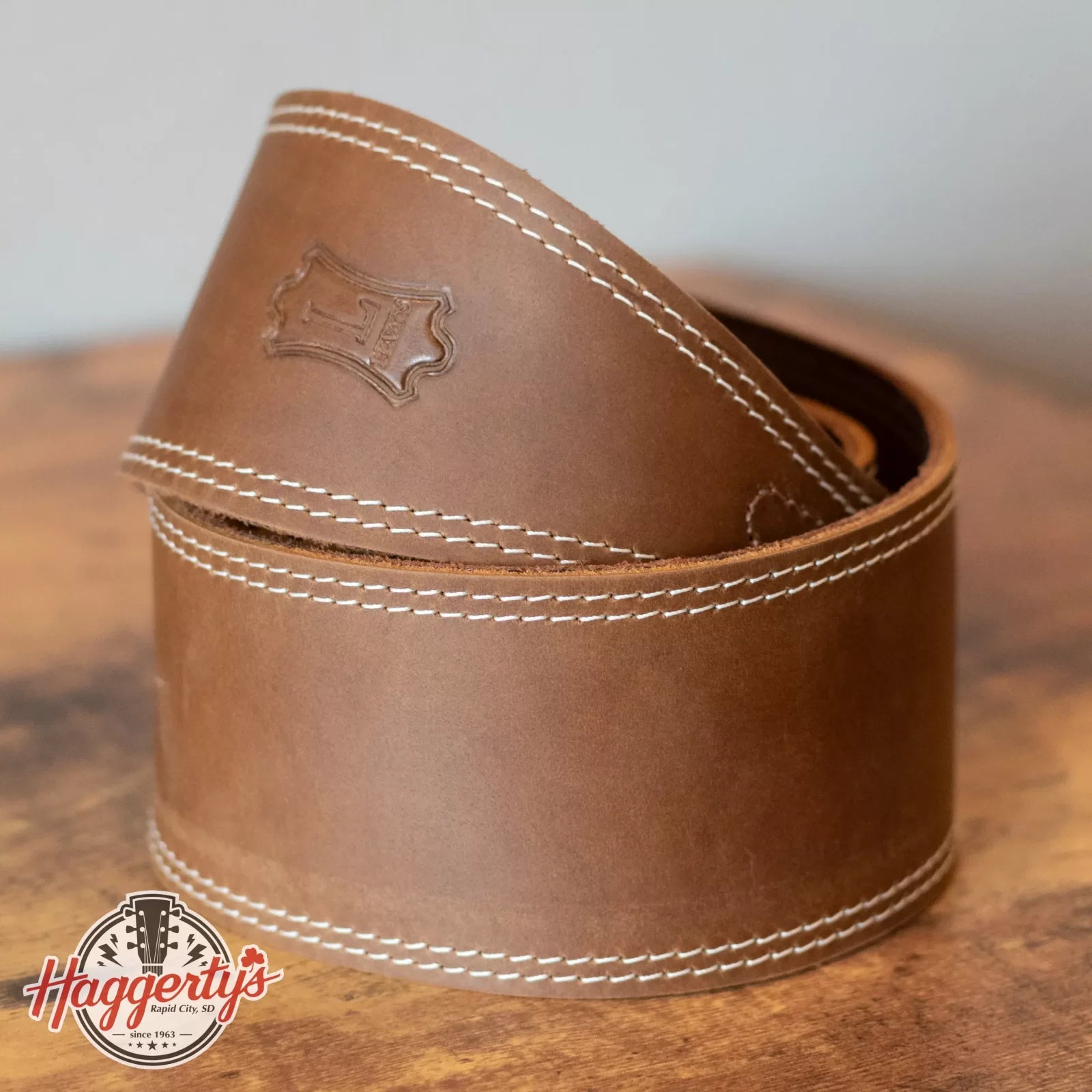 Levy's M17BDS-BRN Butter Double Stitch 2.5" Wide Garment Leather Guitar Strap