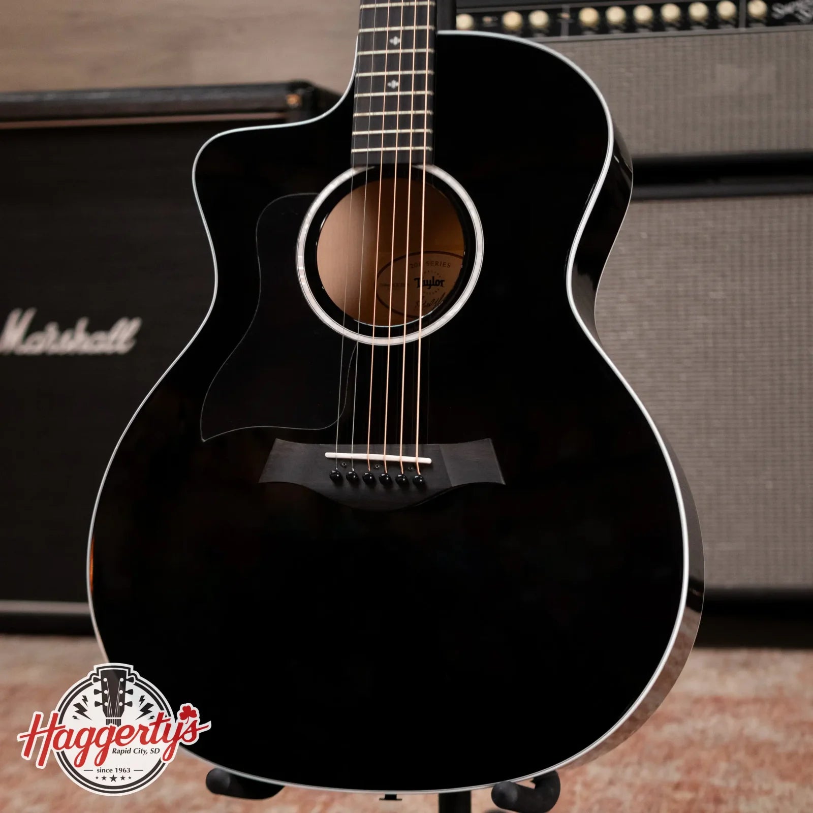 Taylor 214ce-BLK DLX Grand Auditorium Acoustic/Electric Guitar with Deluxe Hard Shell Case