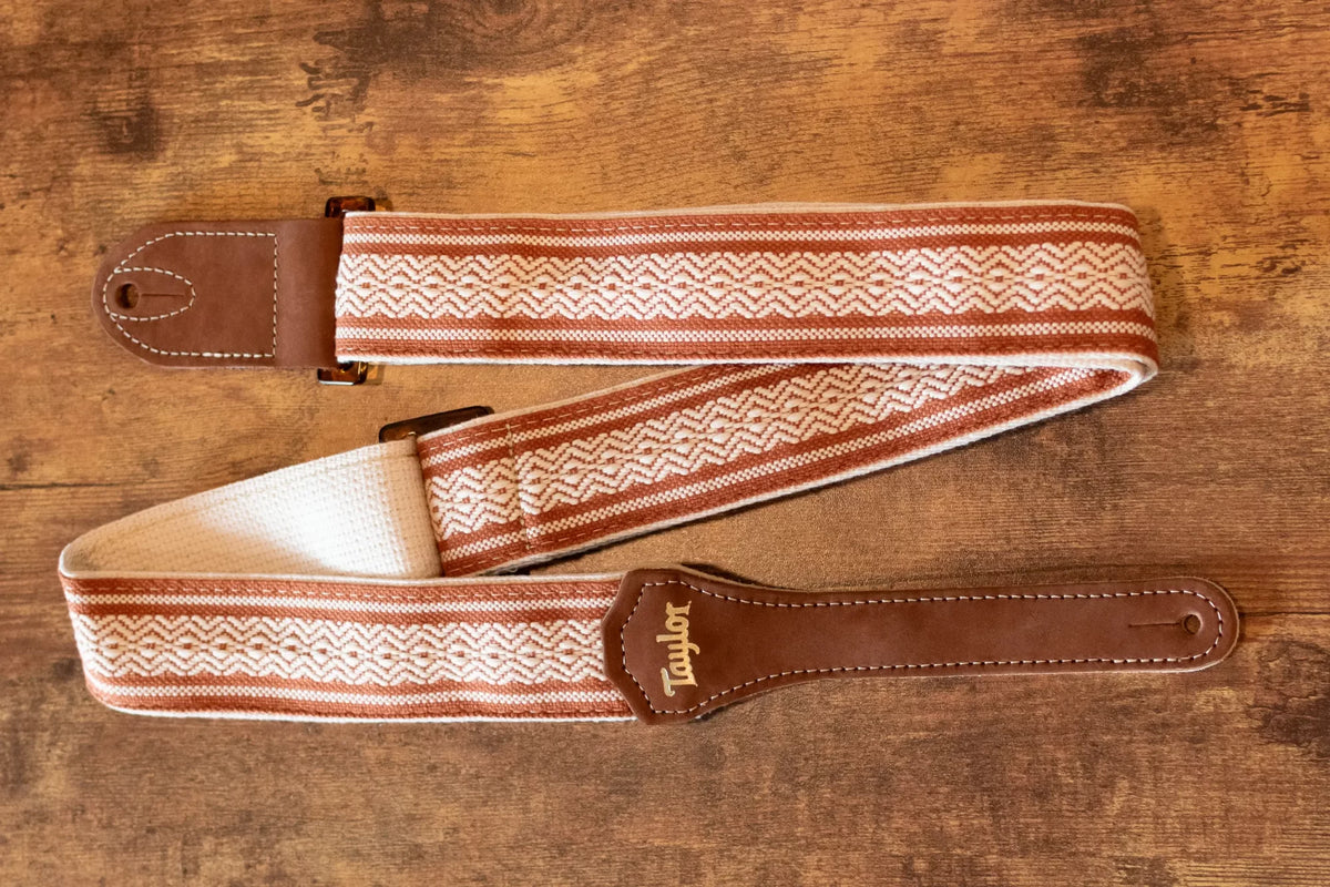 new Taylor Academy Guitar Strap White Brown Jacquard Cotton 2 haggertys 7