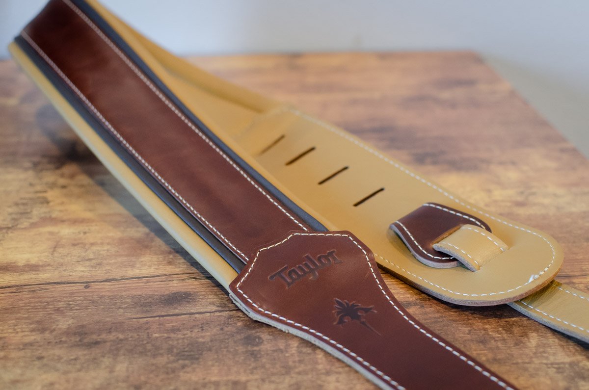 Taylor Ascension Leather Guitar Strap - Black/Butterscotch 3"