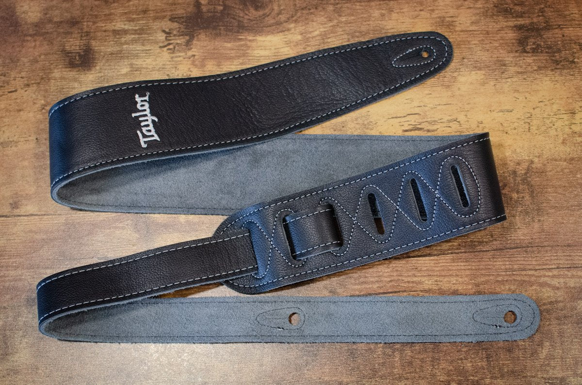 Taylor 2.5" Black Leather Guitar Strap - Black, Suede Back