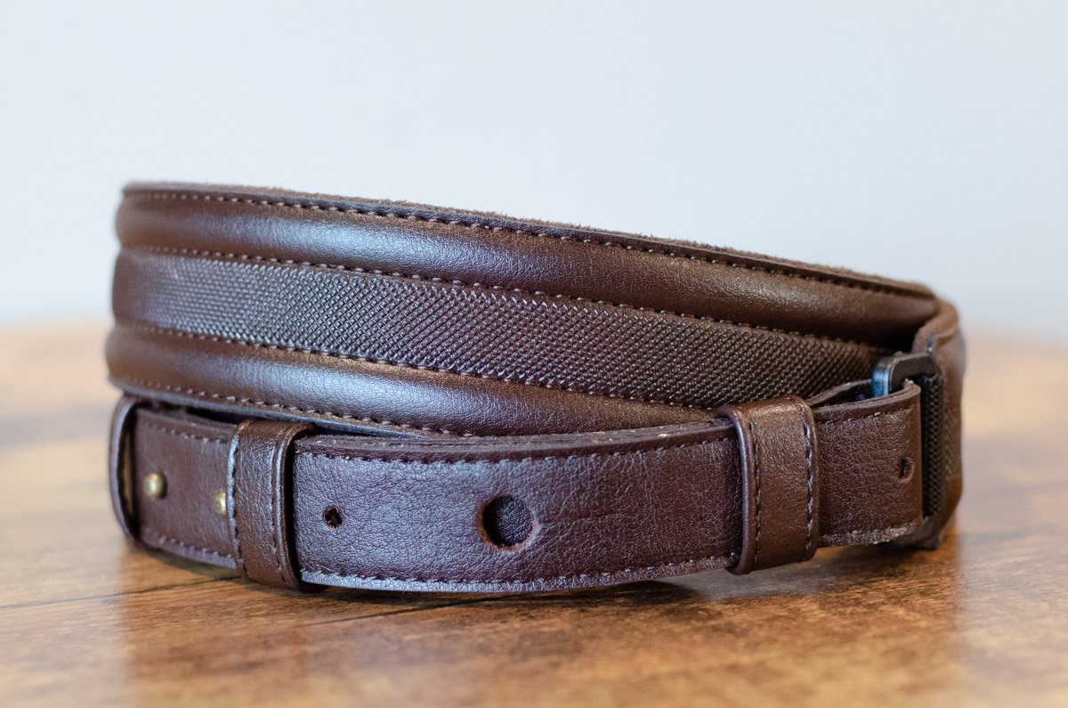 Taylor Slim Vegan Leather Strap, Chocolate Brown Engraving, 1.50", Embossed Logo