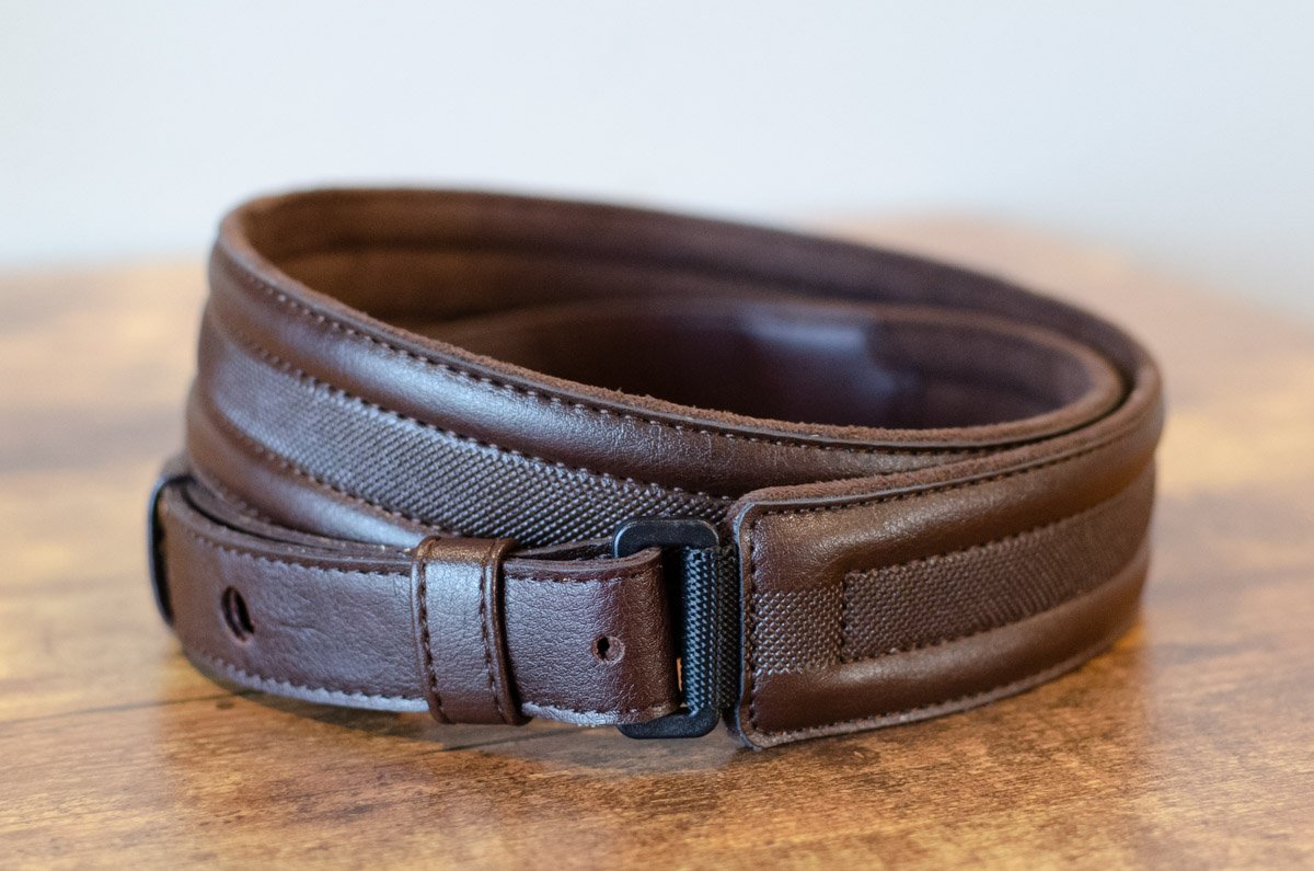 Taylor Slim Vegan Leather Strap, Chocolate Brown Engraving, 1.50", Embossed Logo