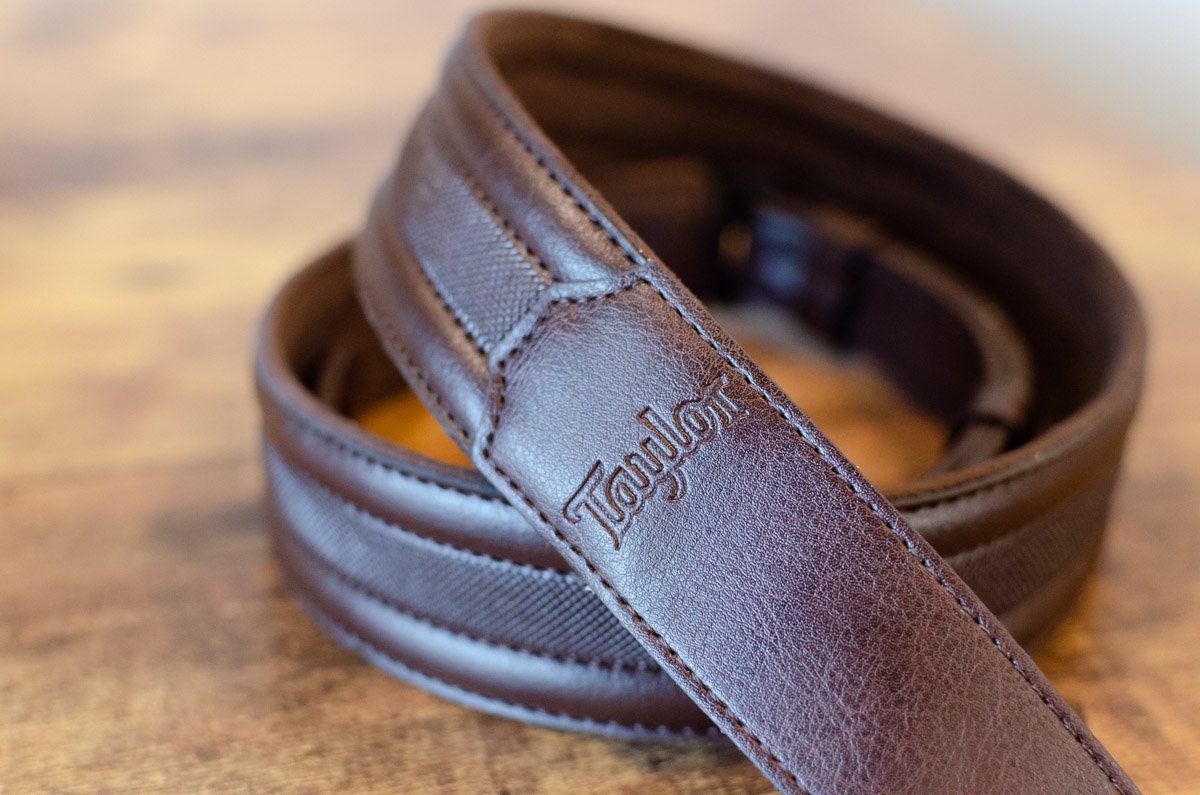Taylor Slim Vegan Leather Strap, Chocolate Brown Engraving, 1.50", Embossed Logo