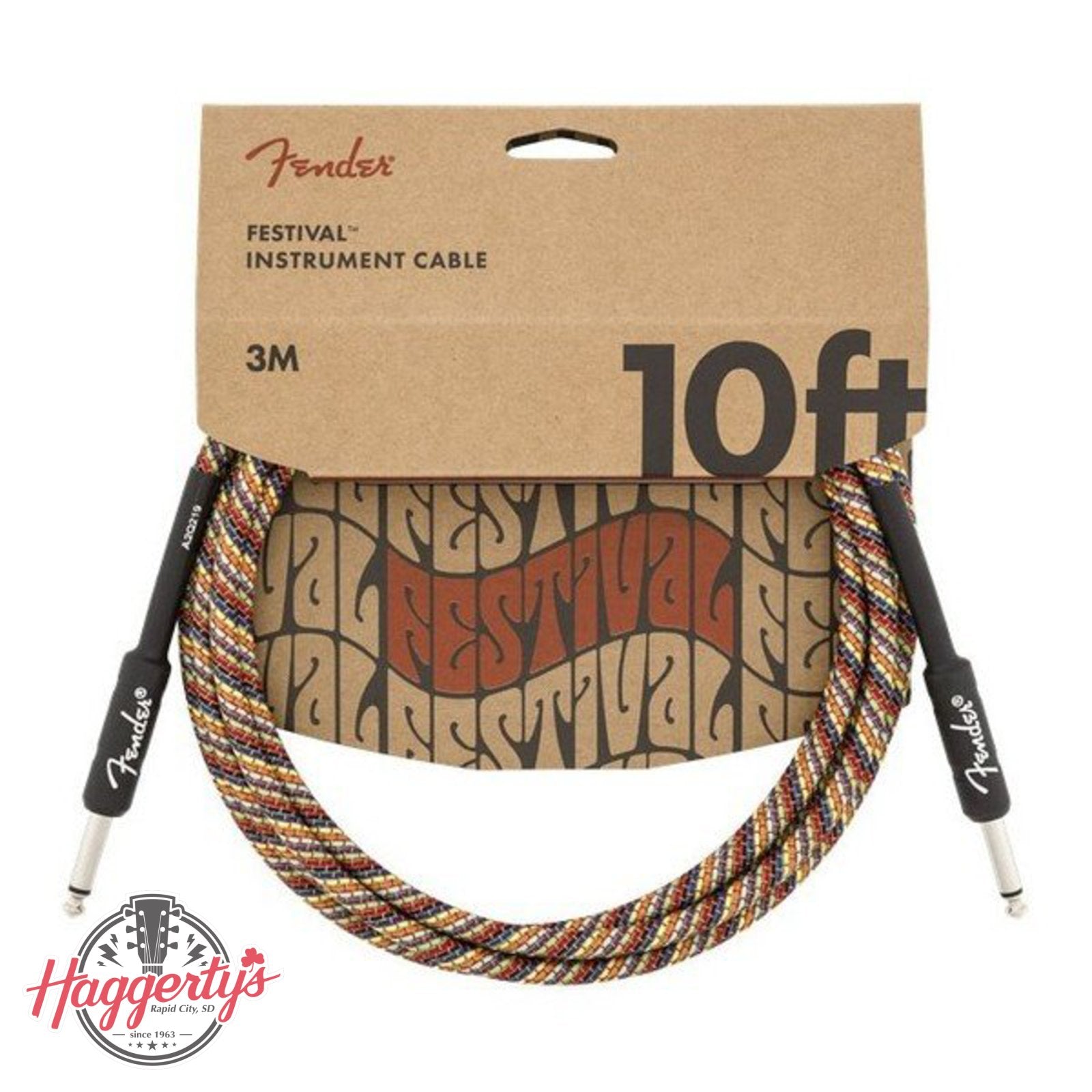 Fender Festival Hemp Instrument Cable, Rainbow 10 FT