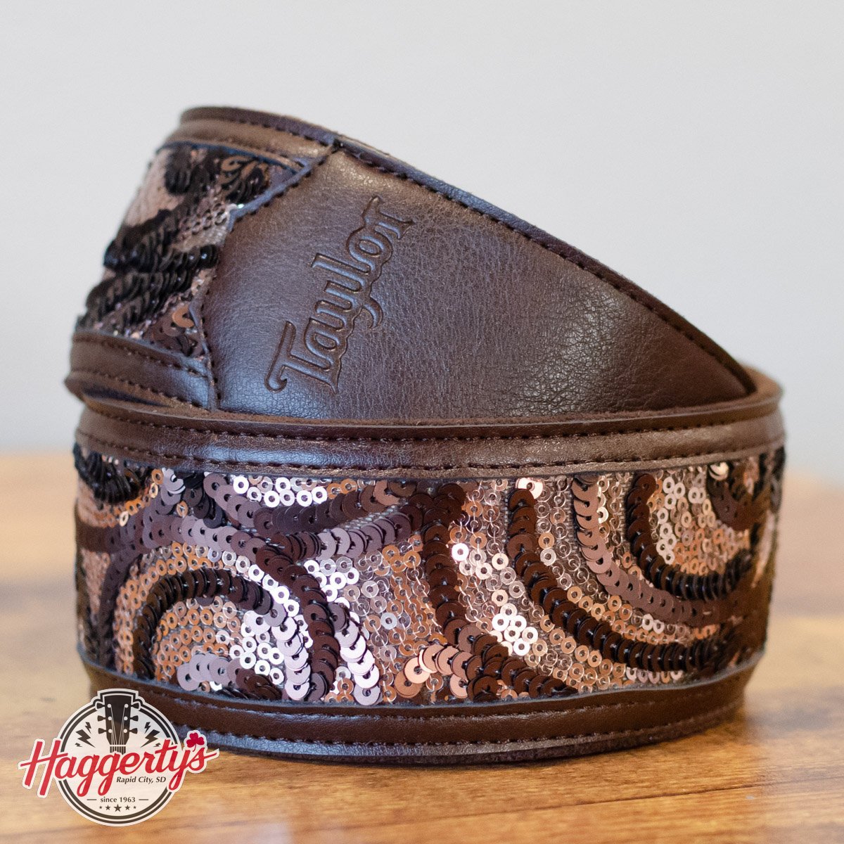 Taylor Strap Vegan Leather Guitar Strap - Chocolate Brown Sequins 2.25" (4204-22) - Floor Model